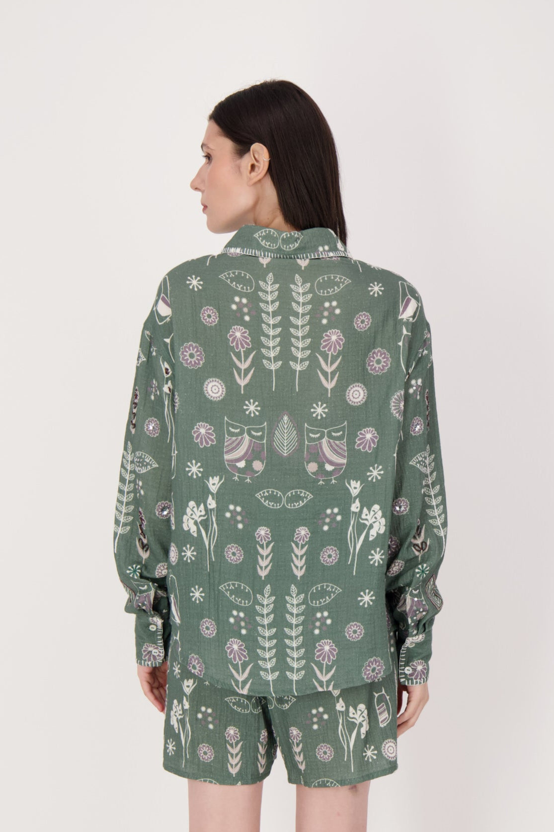 Embroidered Beaded Owl Blouse