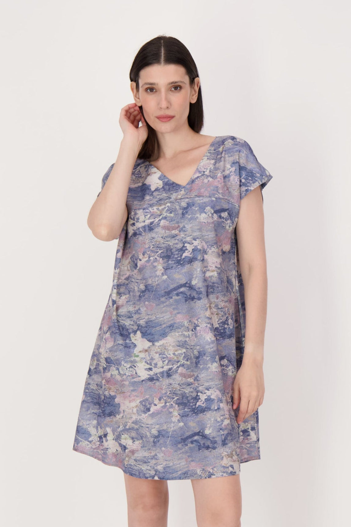 Moiree Print V-Neck Dress