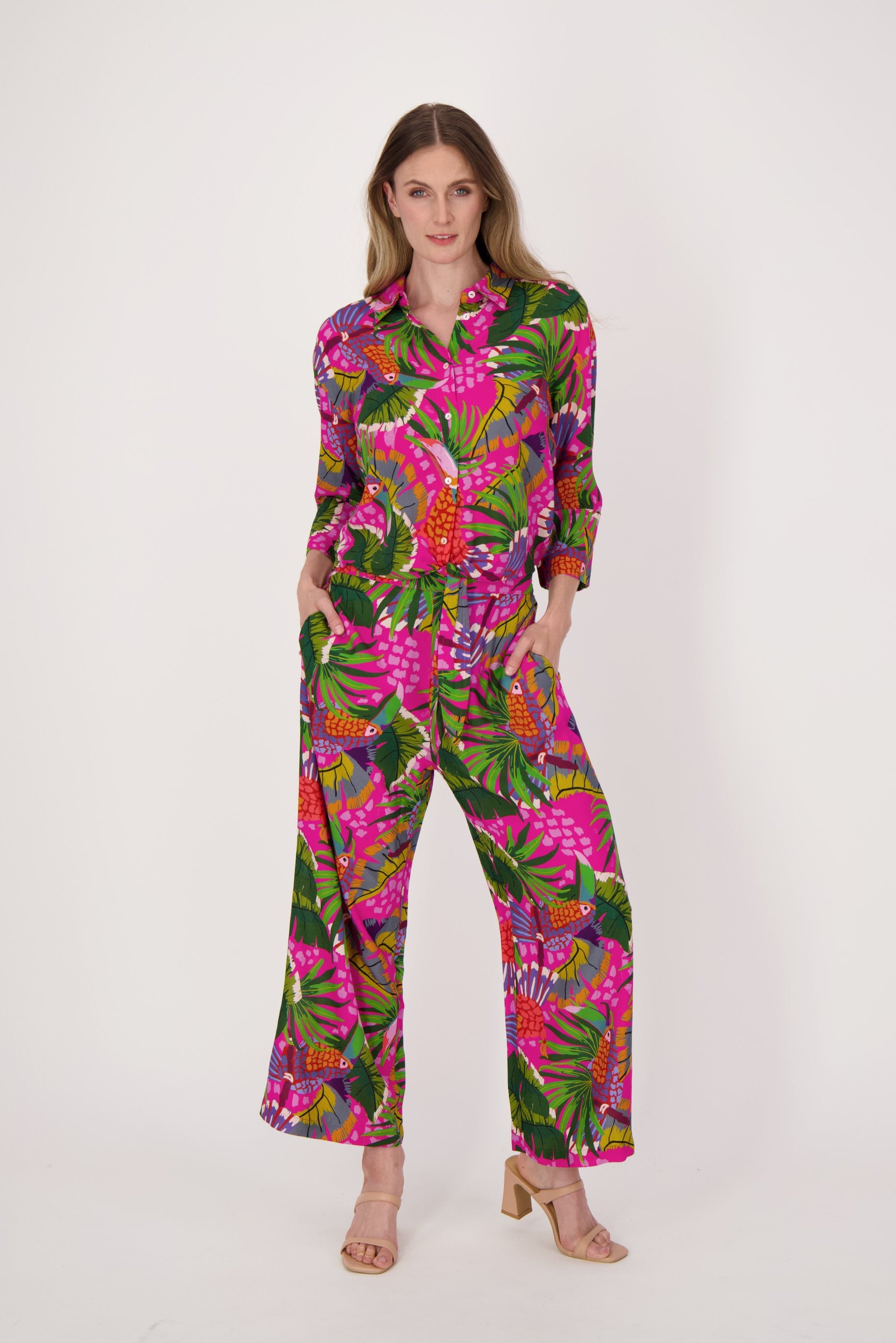 Tropic Print Elastic Waist Pants