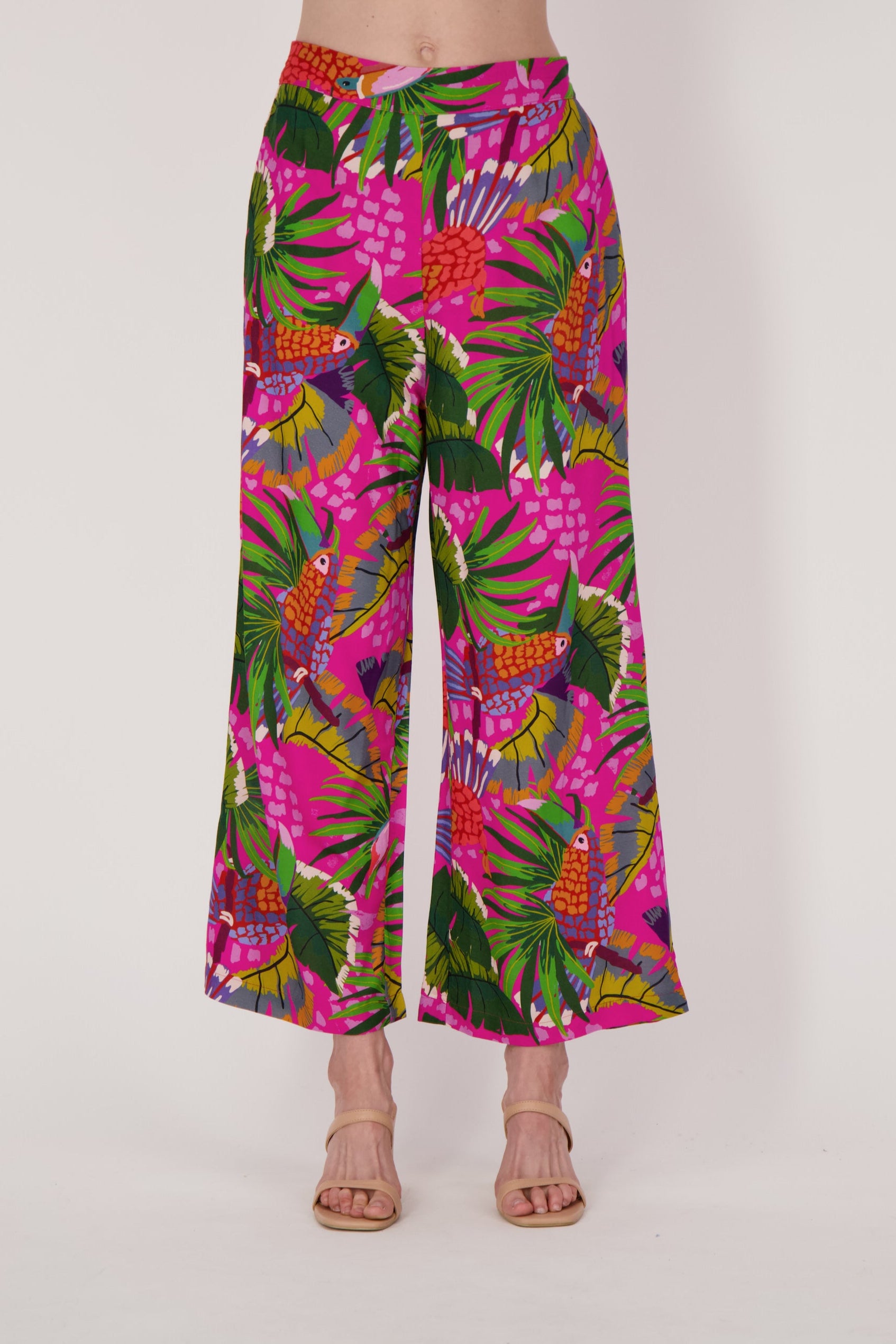 Tropic Print Elastic Waist Pants