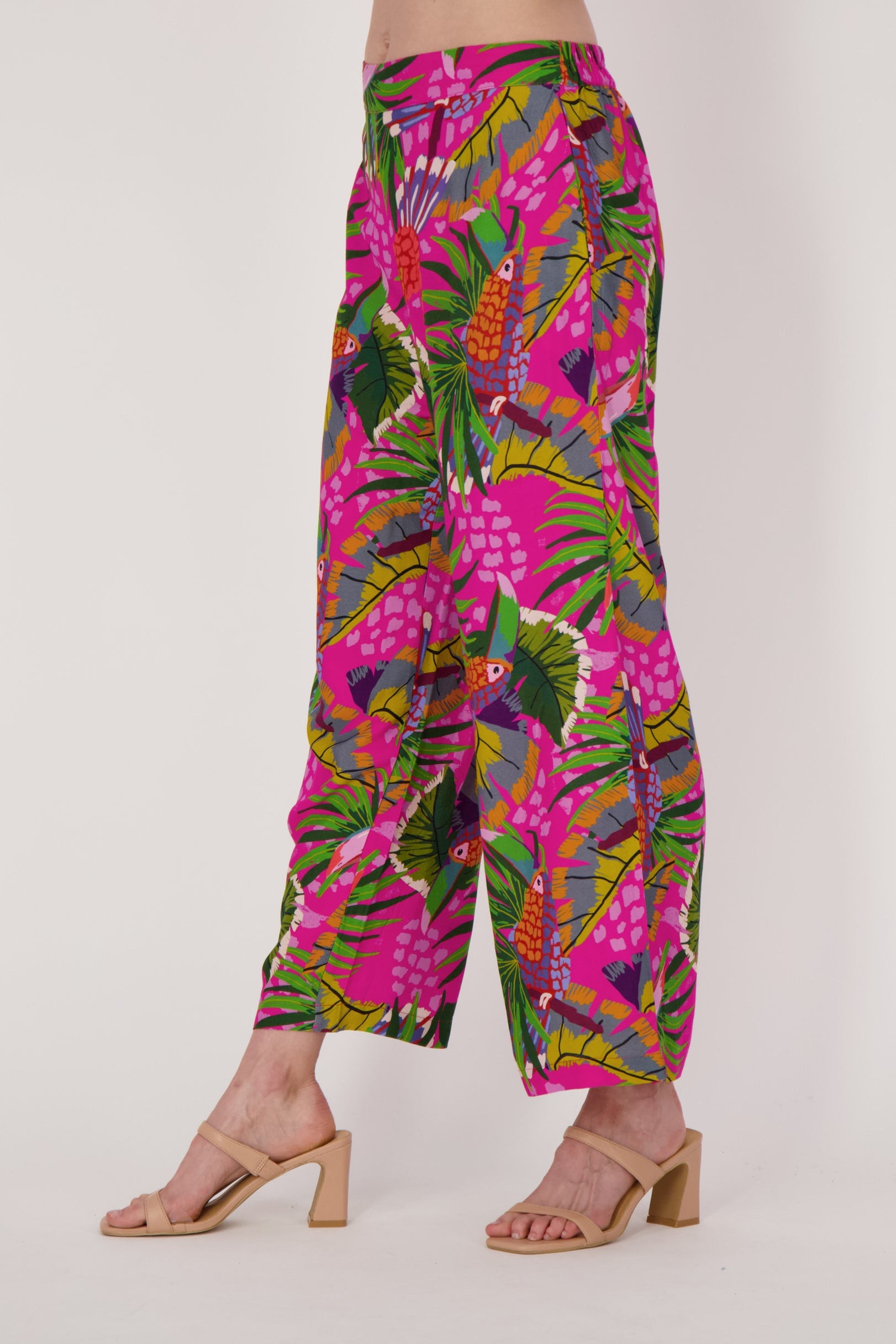 Tropic Print Elastic Waist Pants