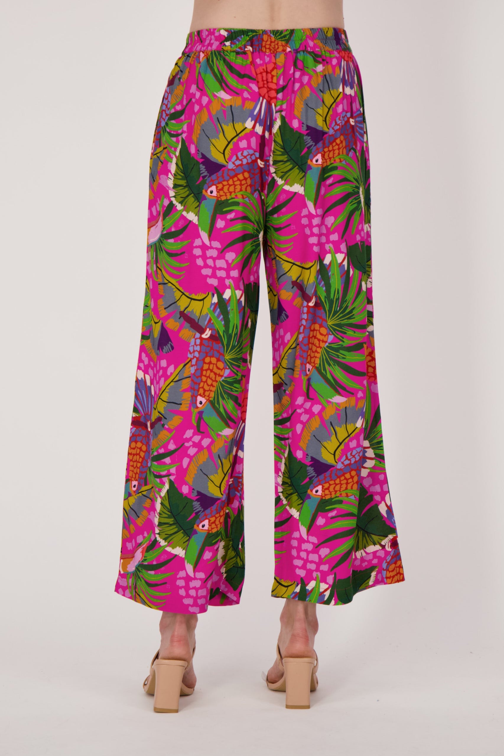Tropic Print Elastic Waist Pants