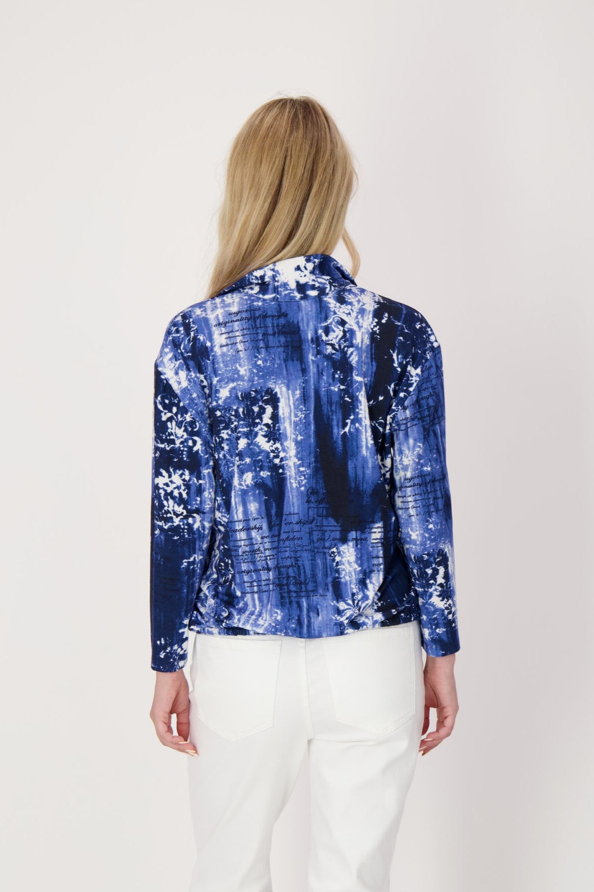 Scribble Button Front Tie Hem Blouse
