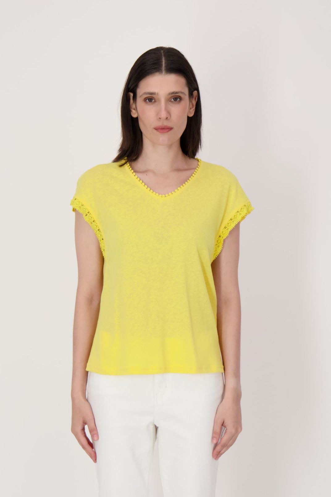 V-Neck T-Shirt With Lace Trim