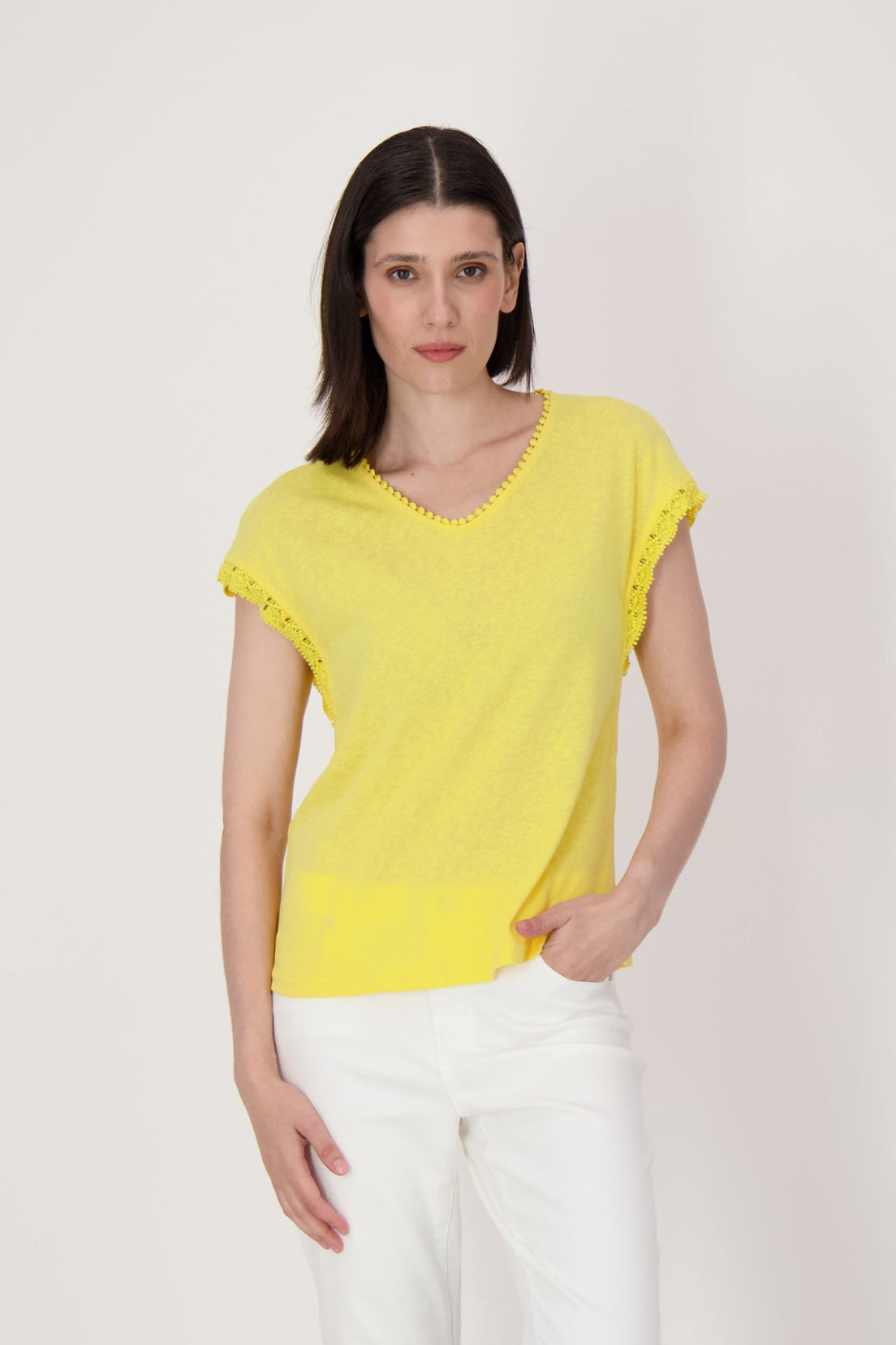 V-Neck T-Shirt With Lace Trim