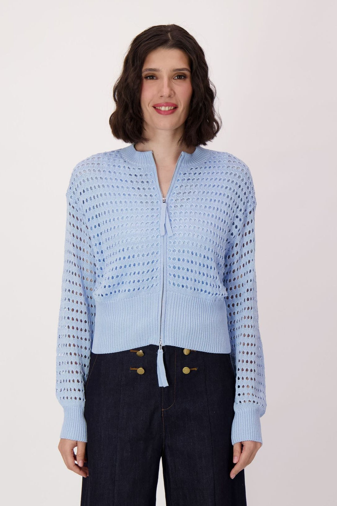 Eyelet Front Zip Lined Sweater