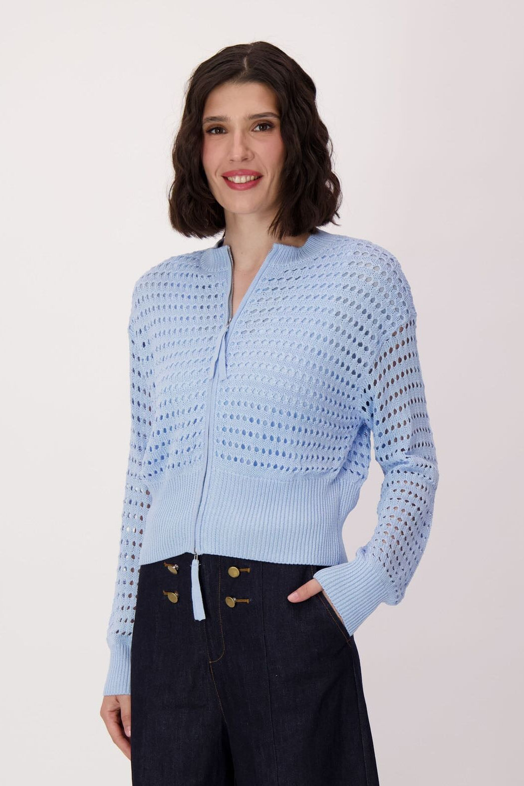 Eyelet Front Zip Lined Sweater