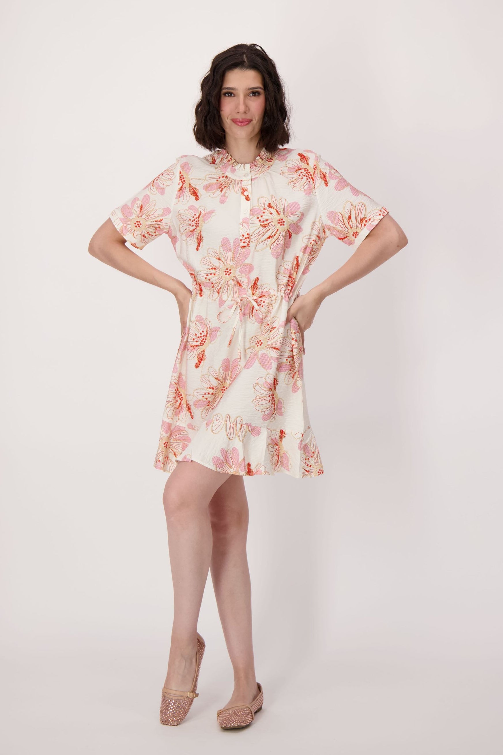 Coral Belle Floral Hem Flounce Dress