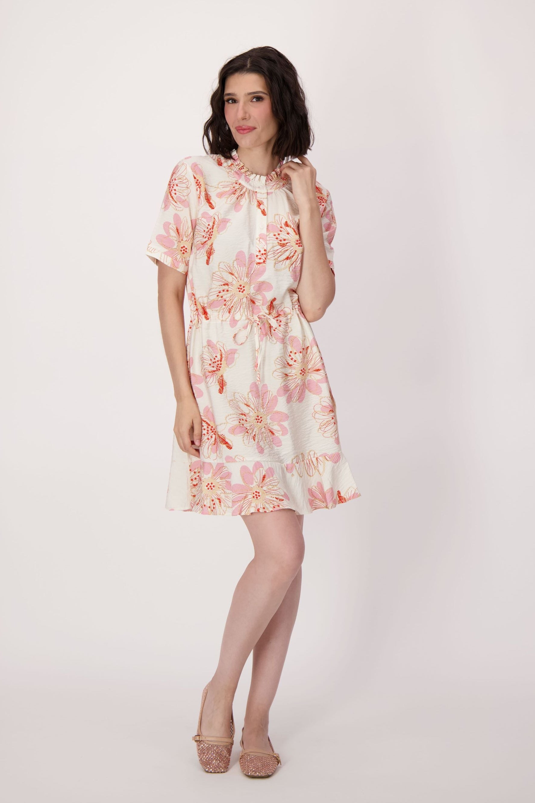Coral Belle Floral Hem Flounce Dress