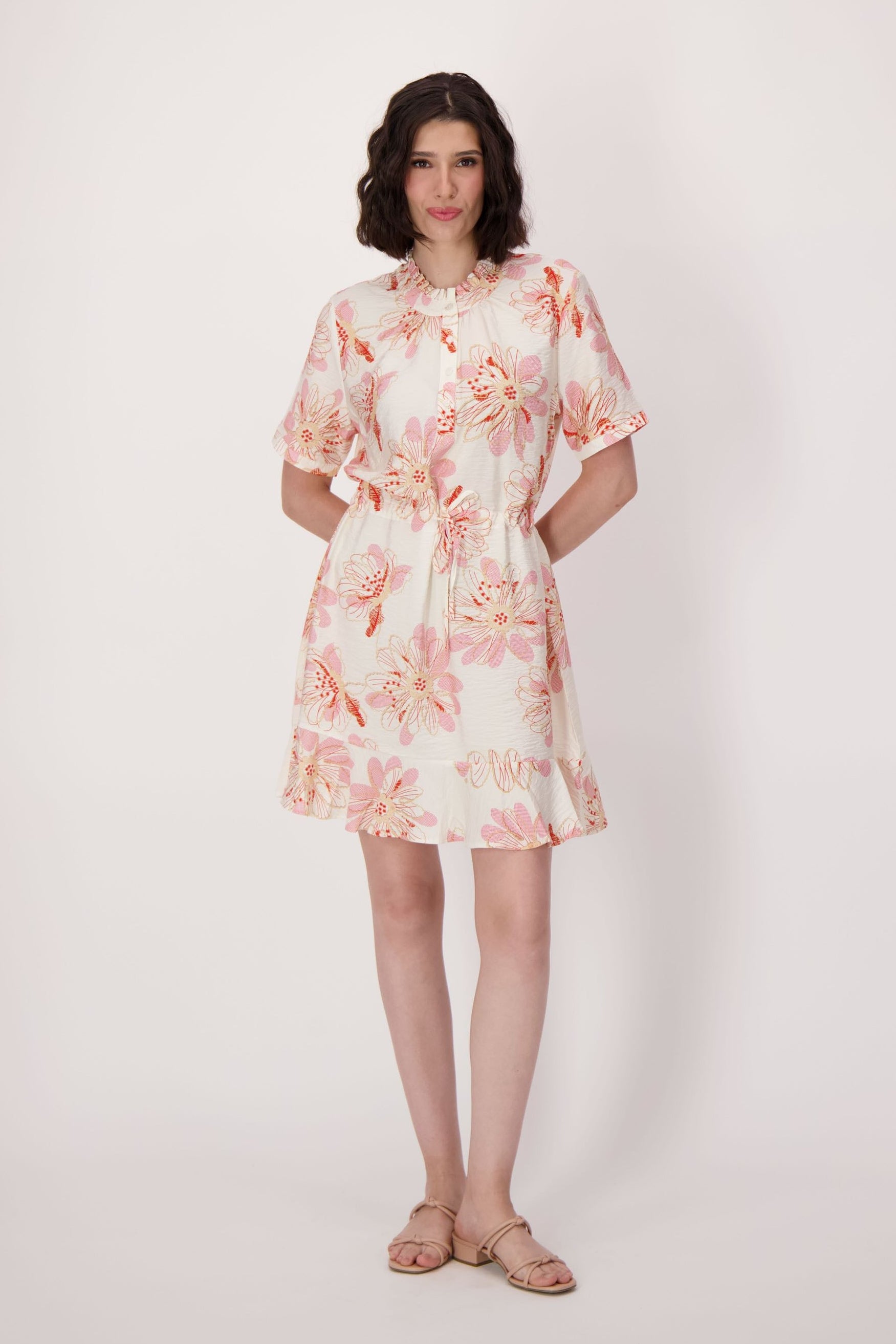 Coral Belle Floral Hem Flounce Dress