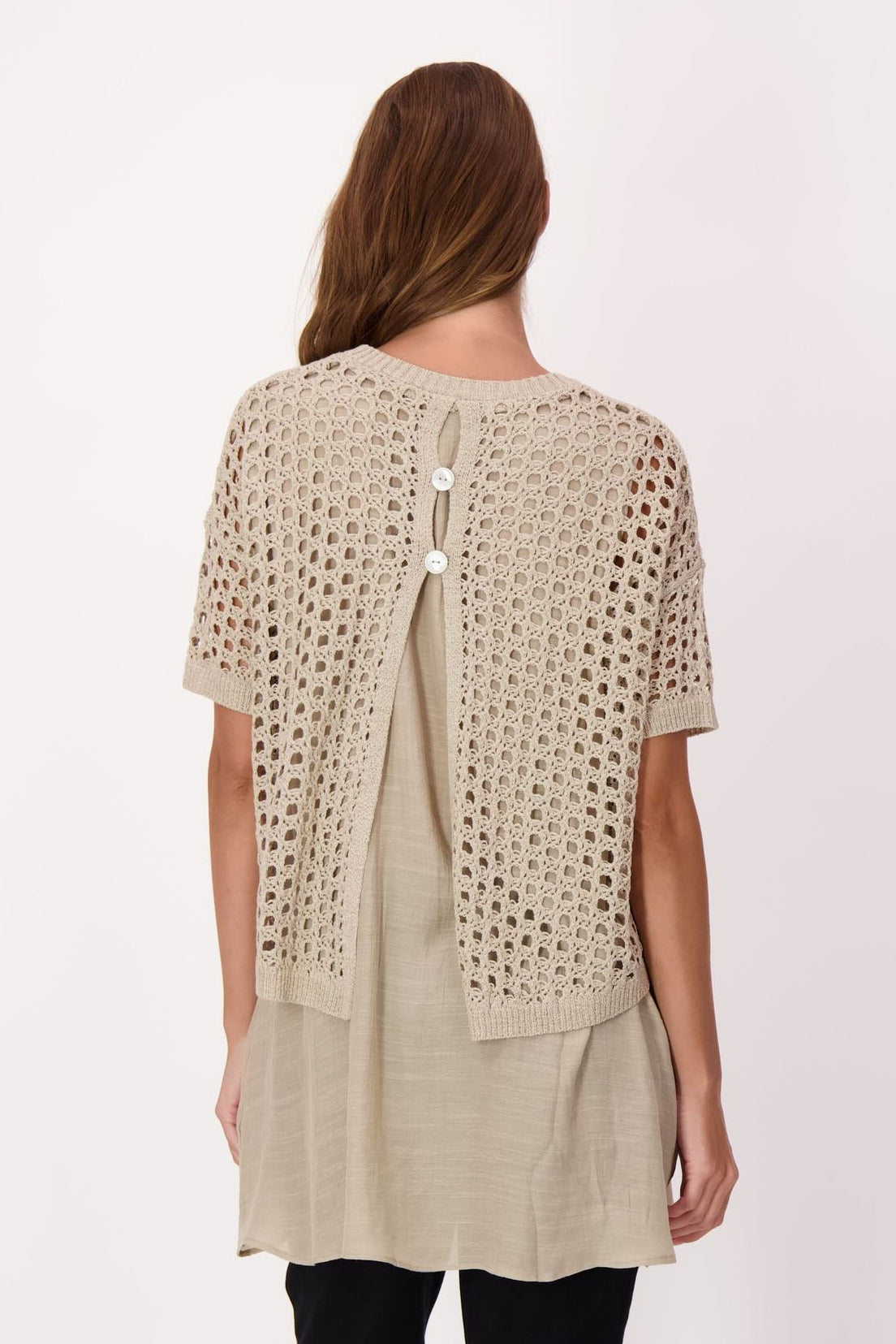 Eyelet Sweater With Woven Shirt