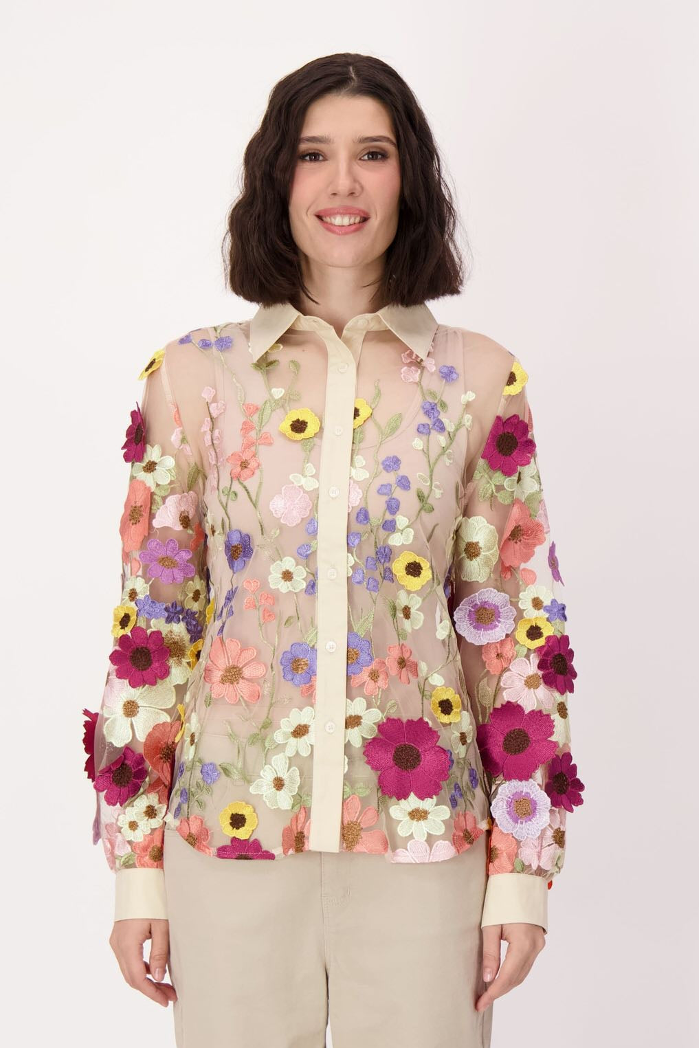 Floral Applique Tulle Shirt