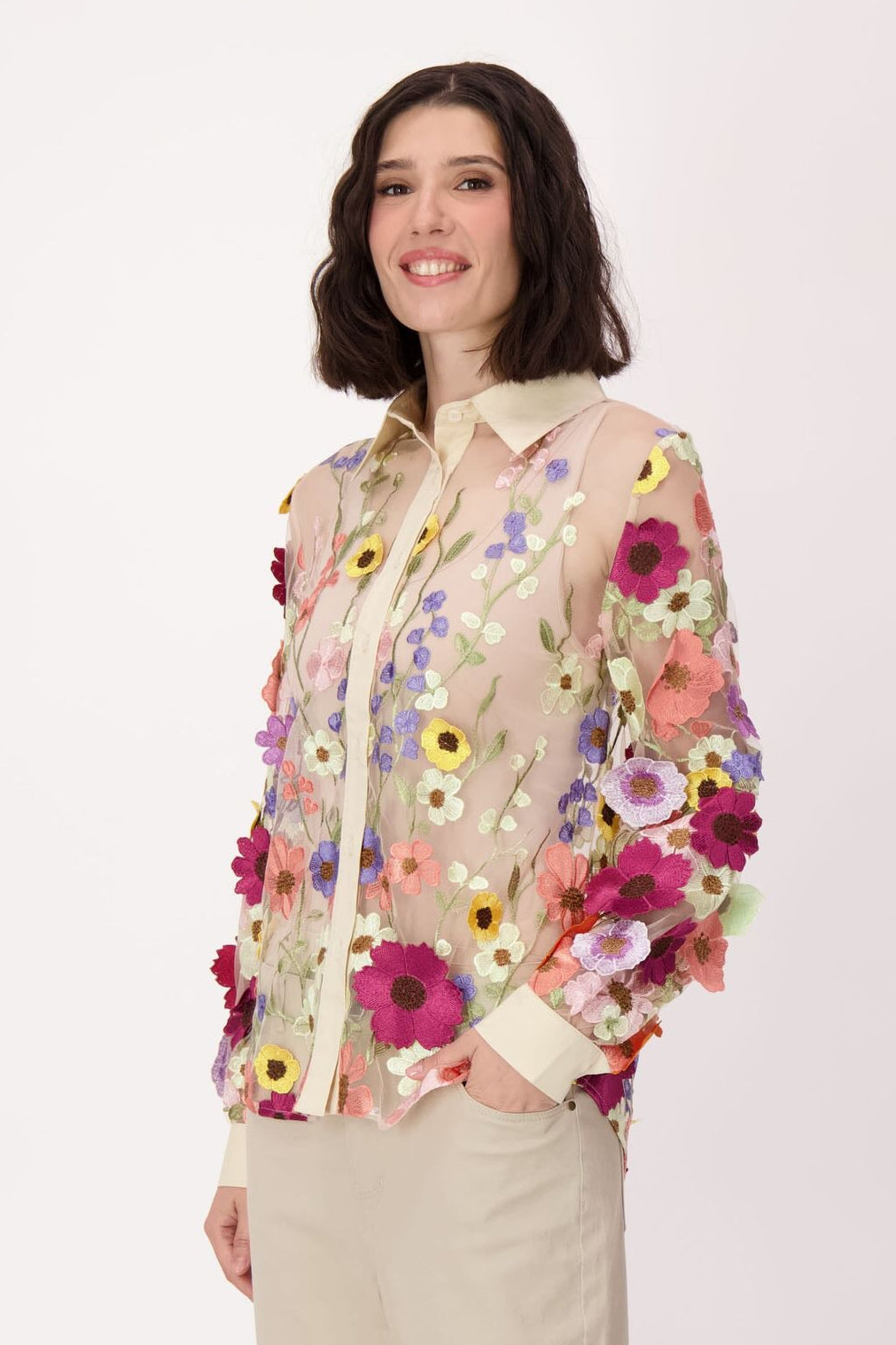 Floral Applique Tulle Shirt