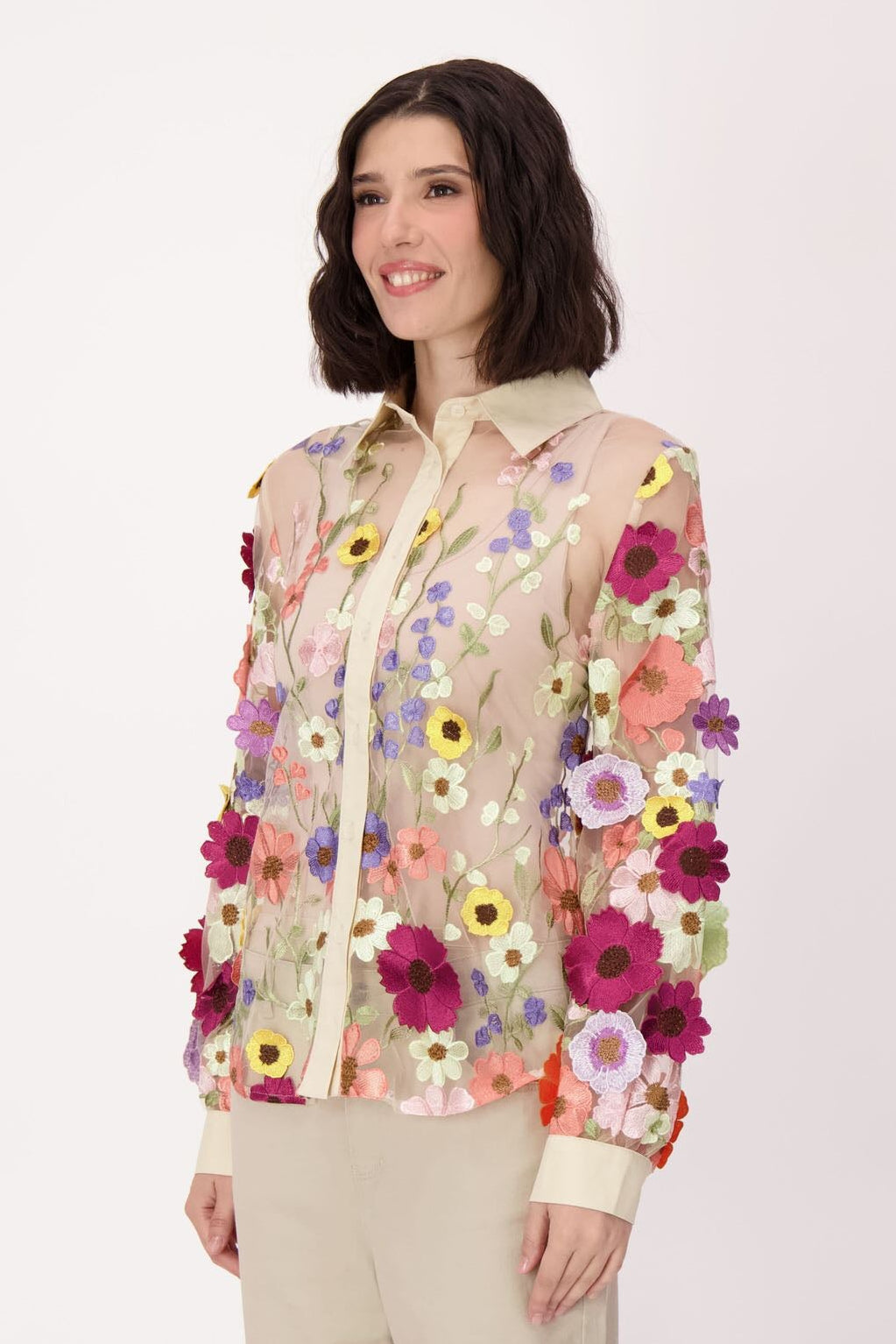 Floral Applique Tulle Shirt