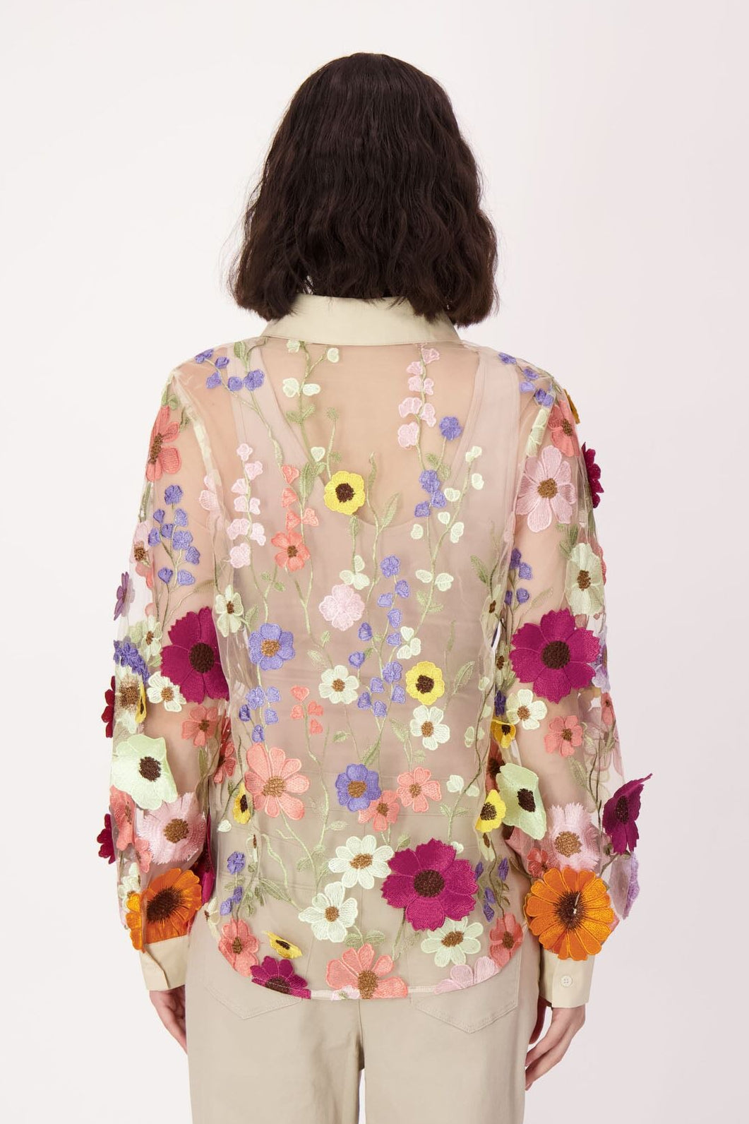 Floral Applique Tulle Shirt