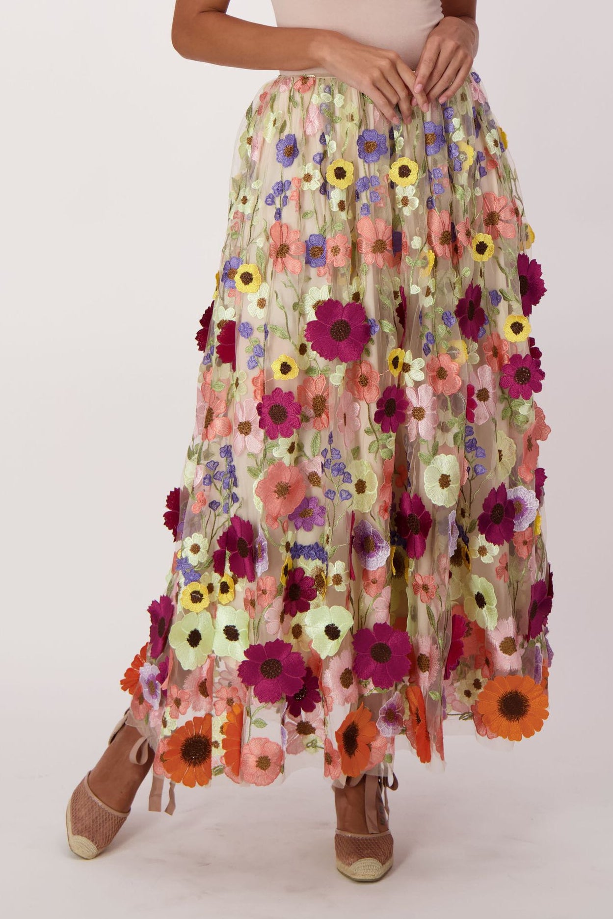 Floral Applique Tulle Skirt