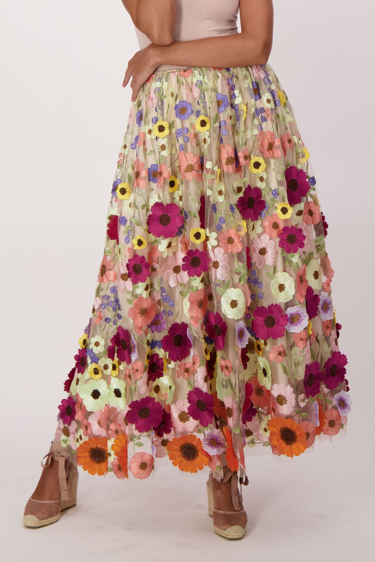 Floral Applique Tulle Skirt