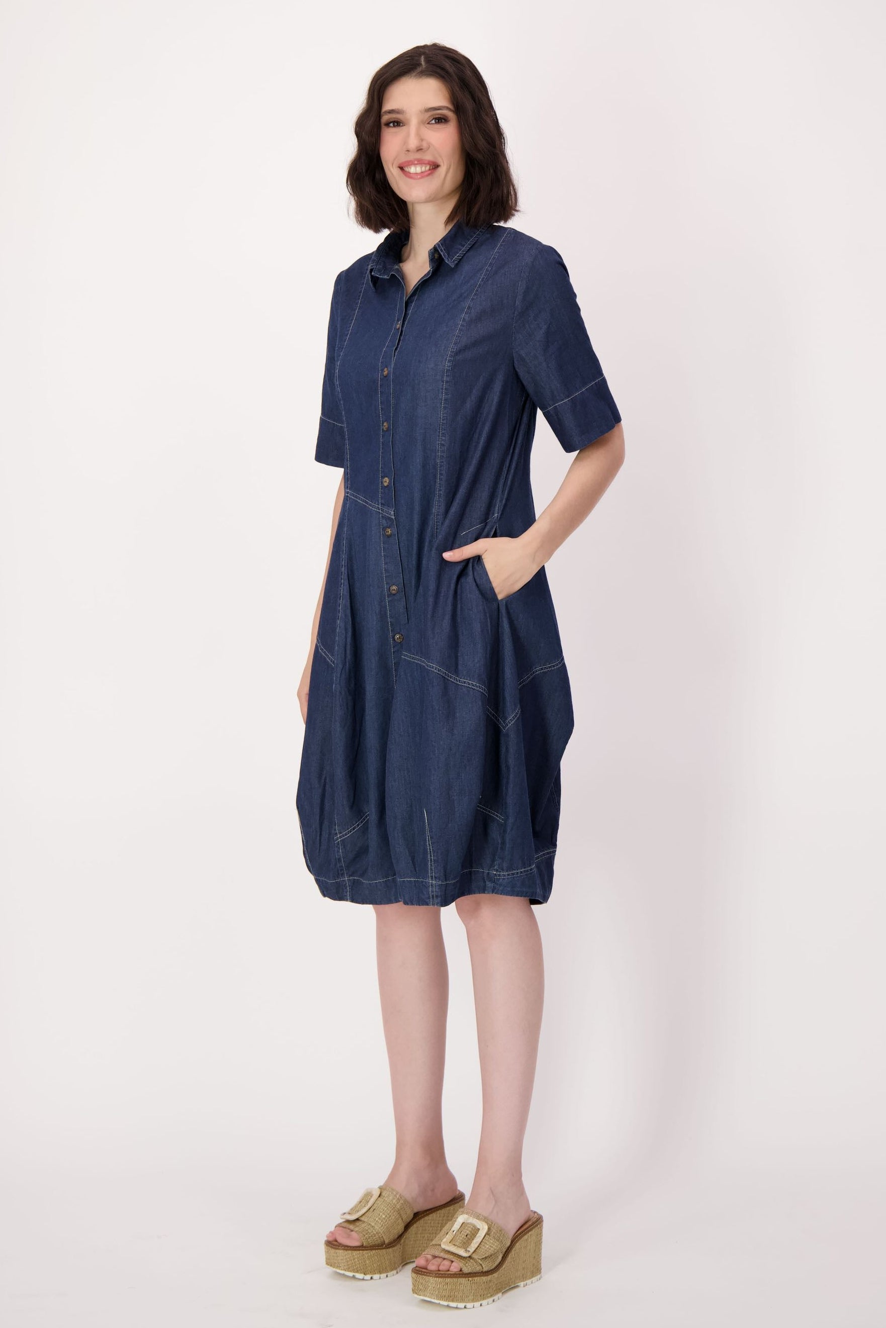 Denim Seamed Shirt Dress