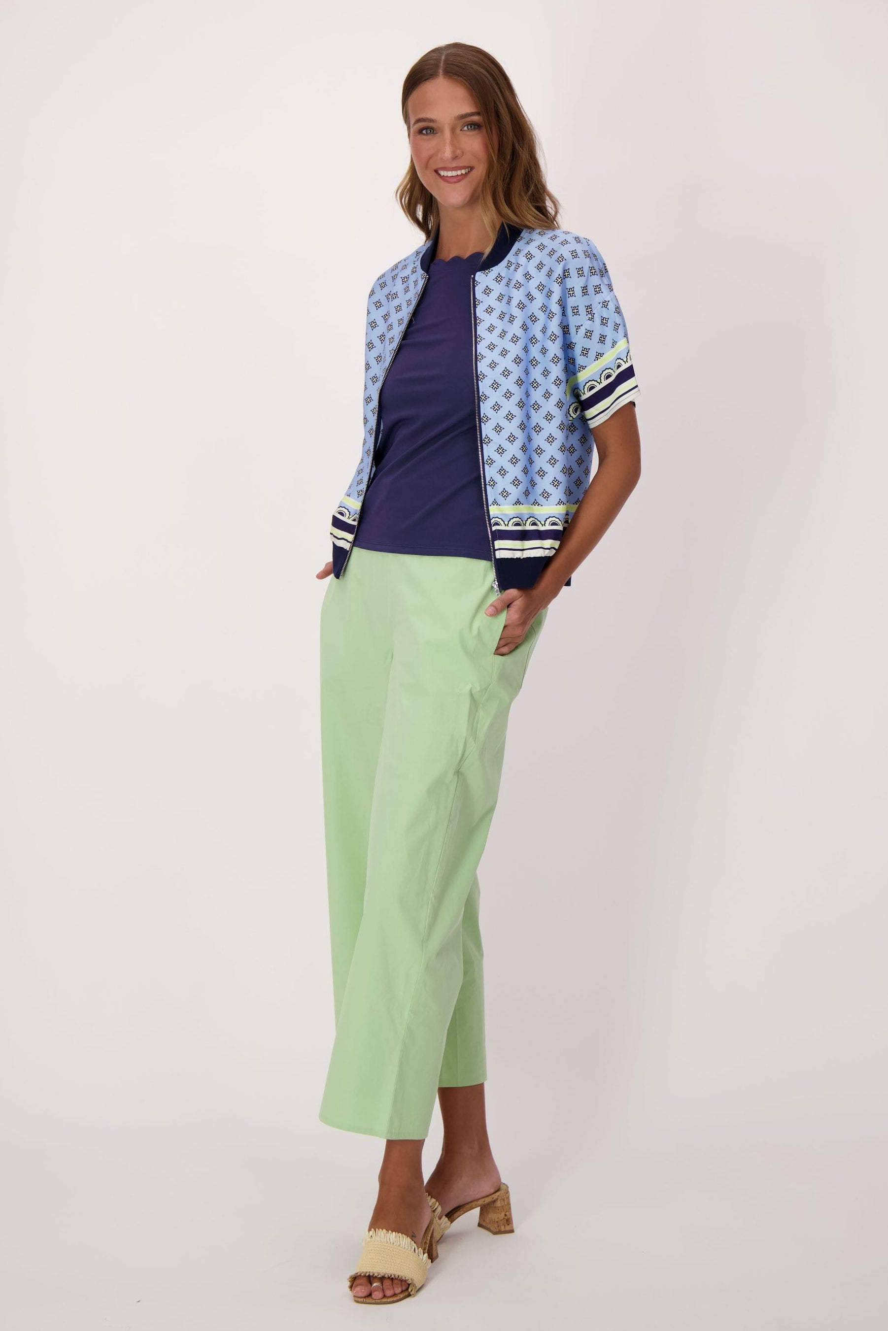 Scarf Print Short Sleeve Bomber Jacket