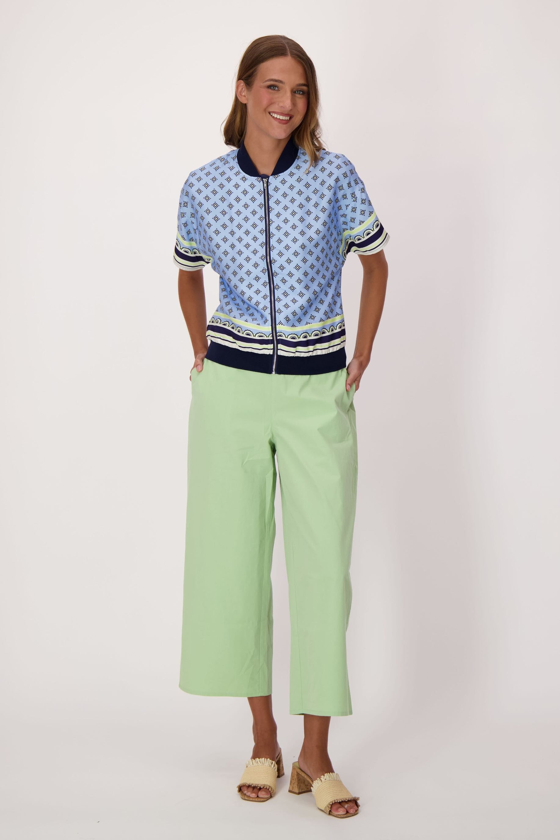 Scarf Print Short Sleeve Bomber Jacket