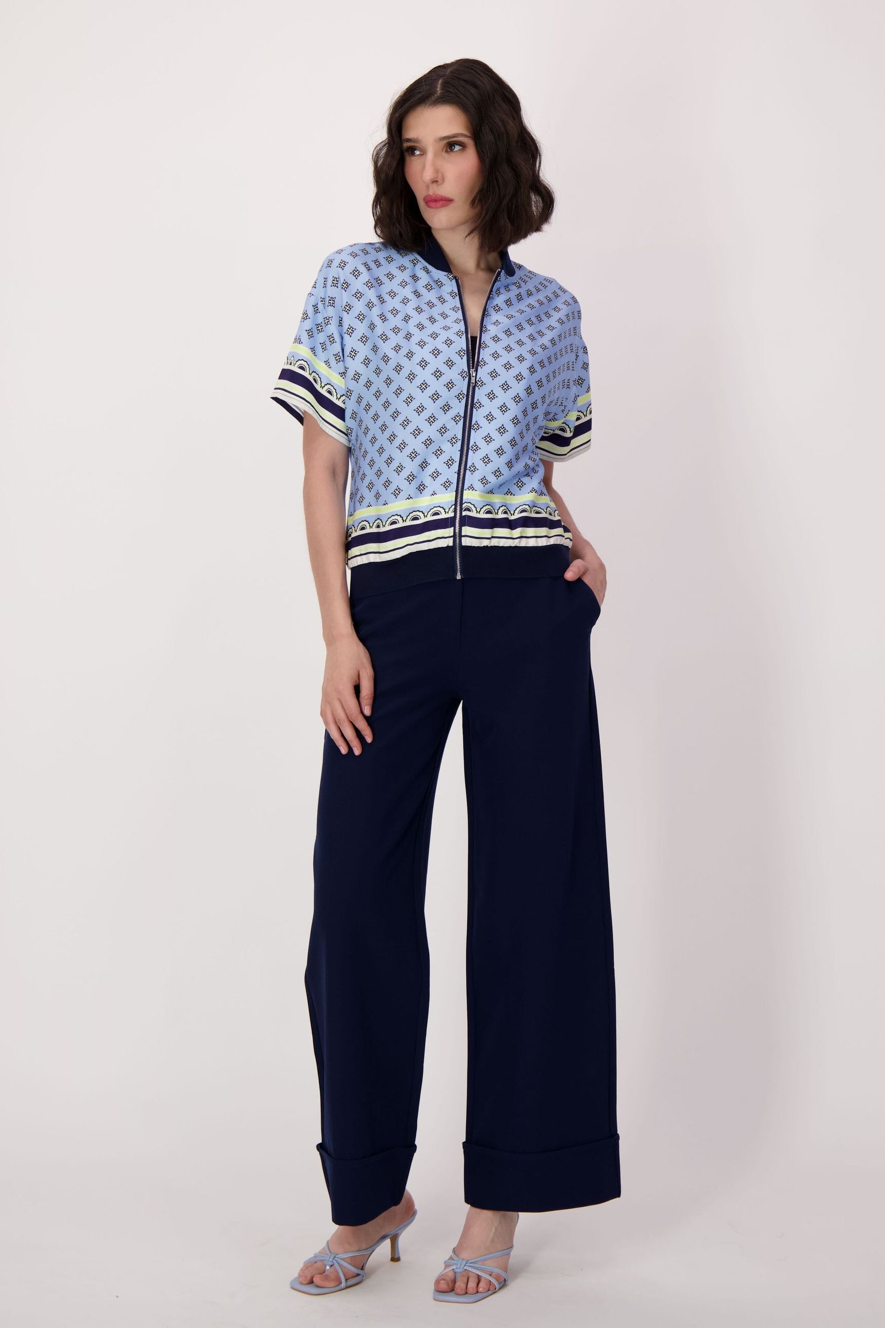 Scarf Print Short Sleeve Bomber Jacket