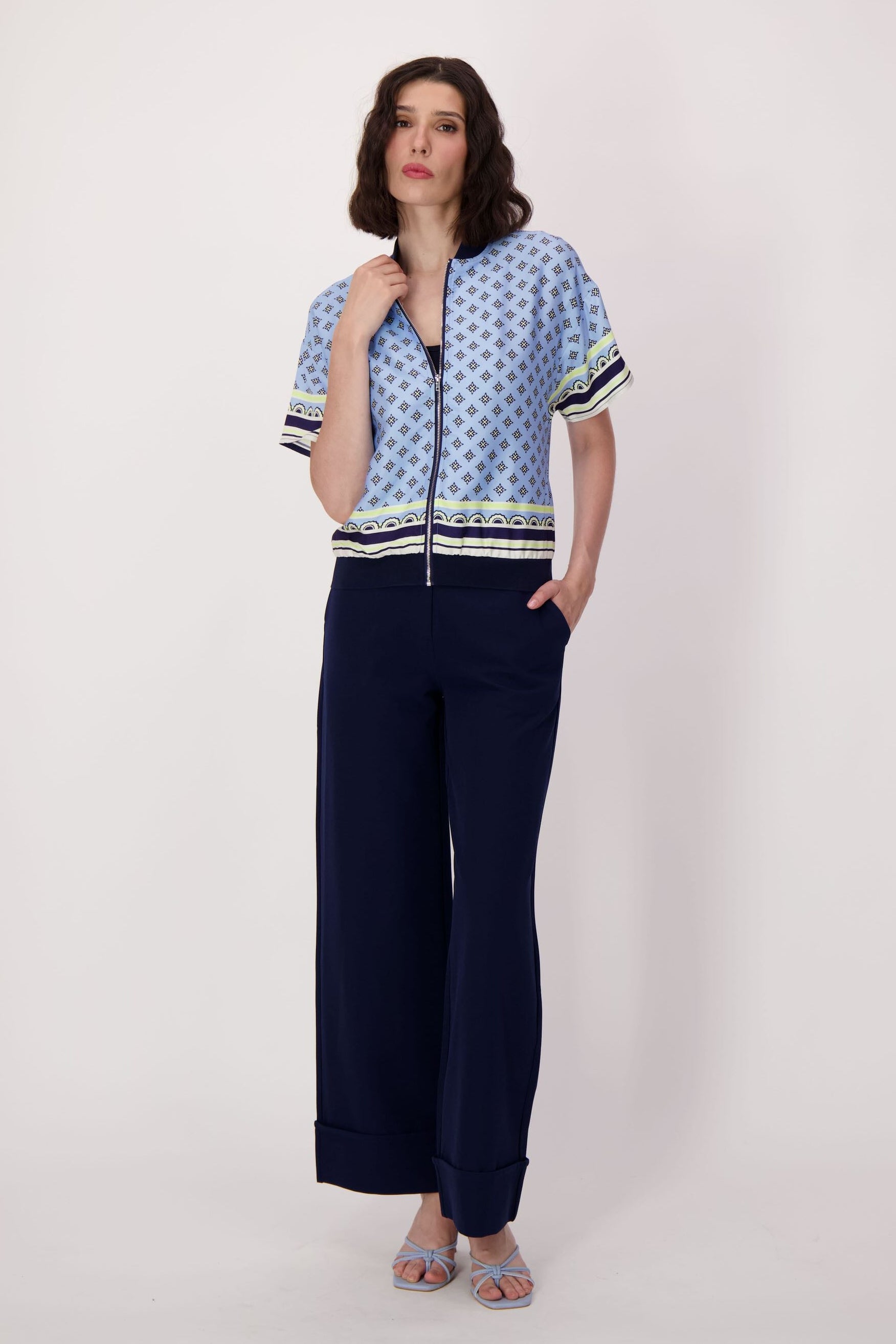 Scarf Print Short Sleeve Bomber Jacket