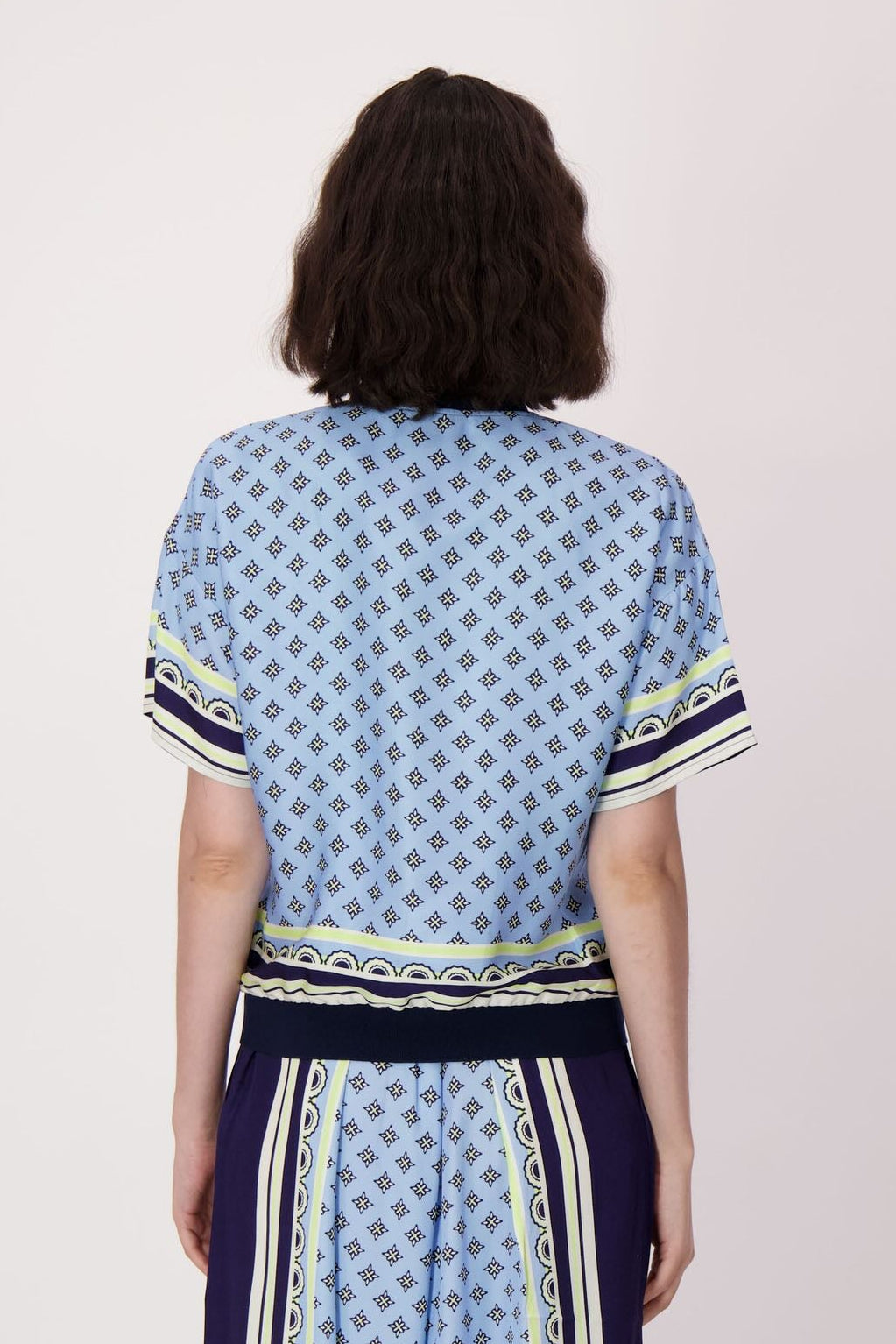 Scarf Print Short Sleeve Bomber Jacket