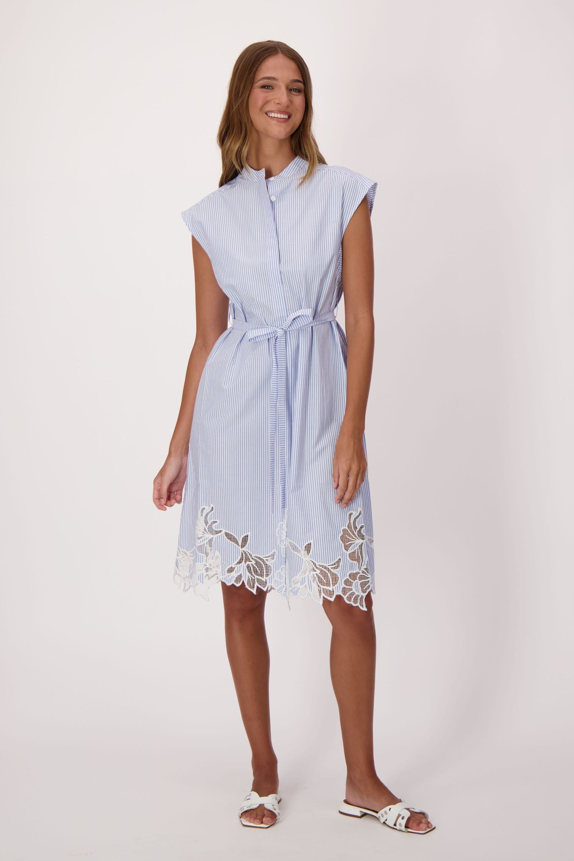 Striped Cutwork Embroidered Hem Cotton Dress