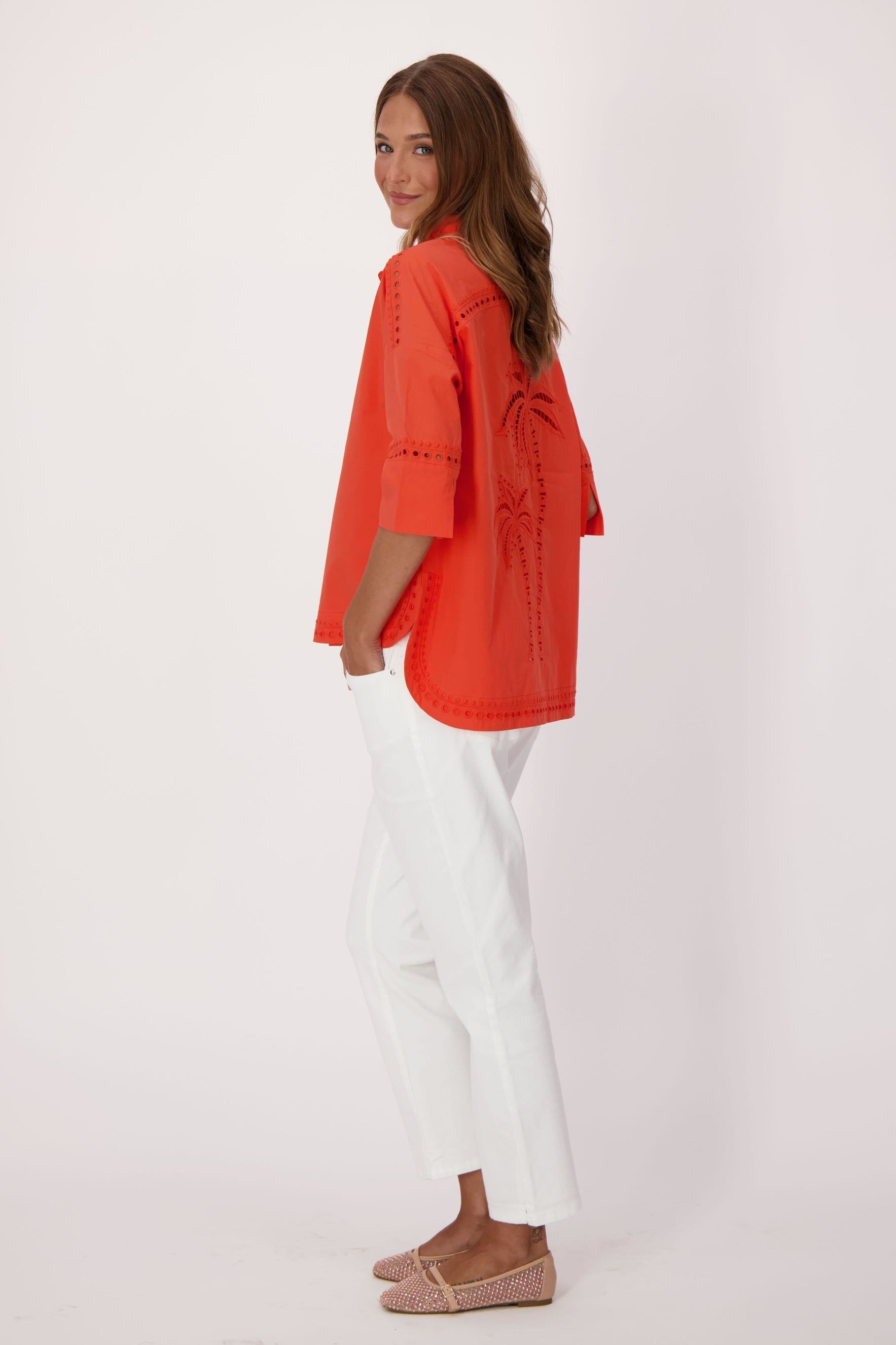 Palm Embroidered Cotton Shirt