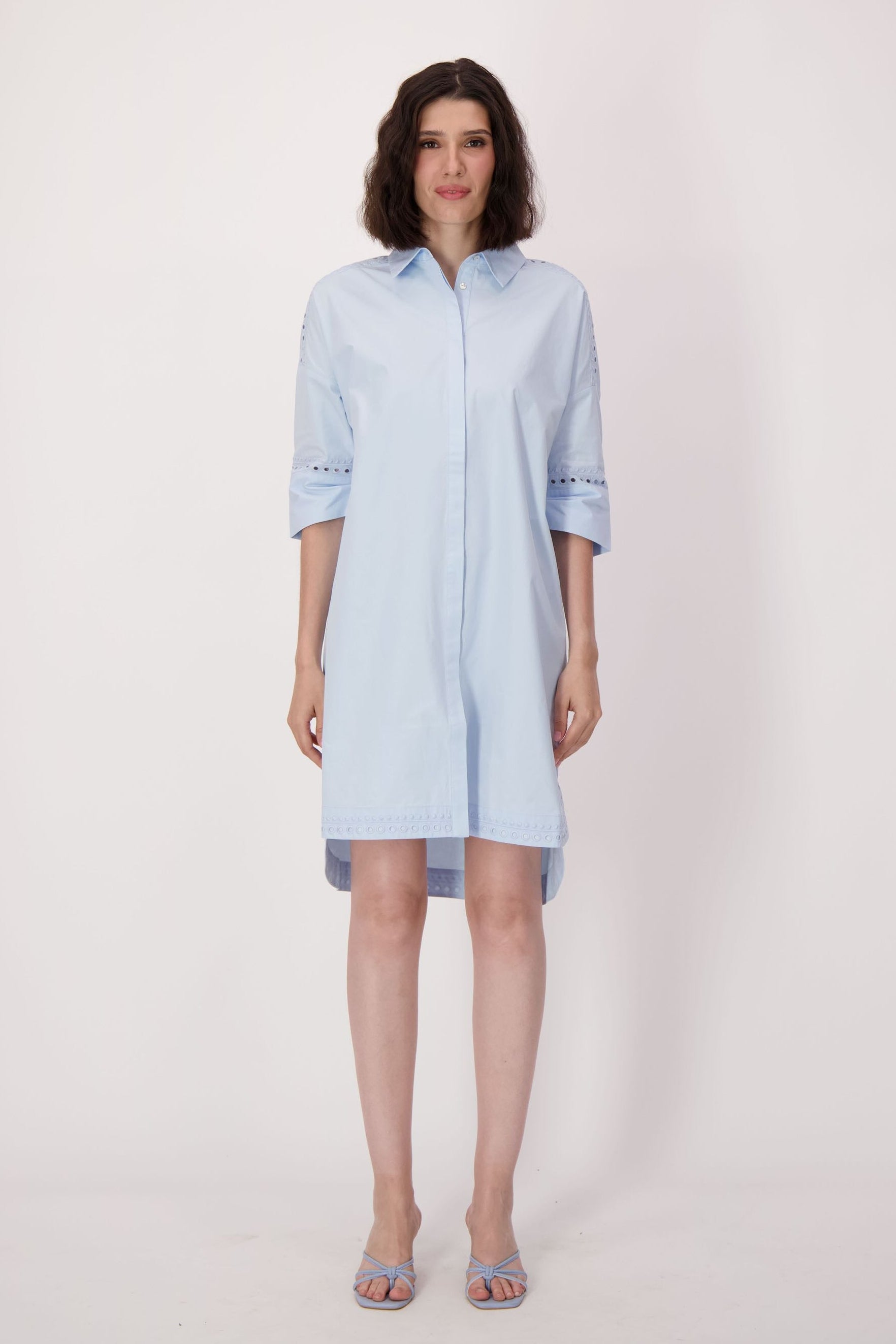 Palm Embroidered Cotton Shirt Dress