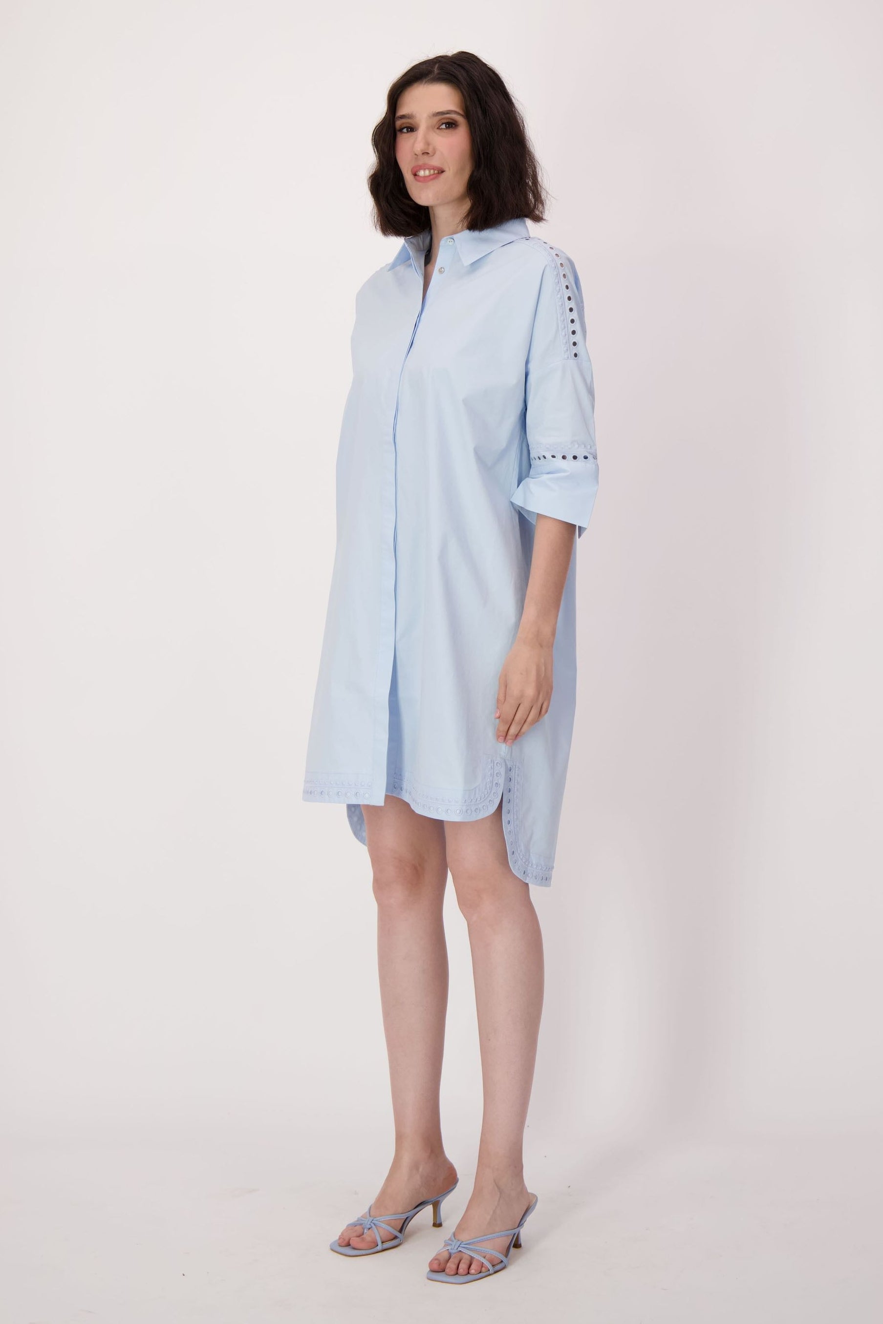 Palm Embroidered Cotton Shirt Dress