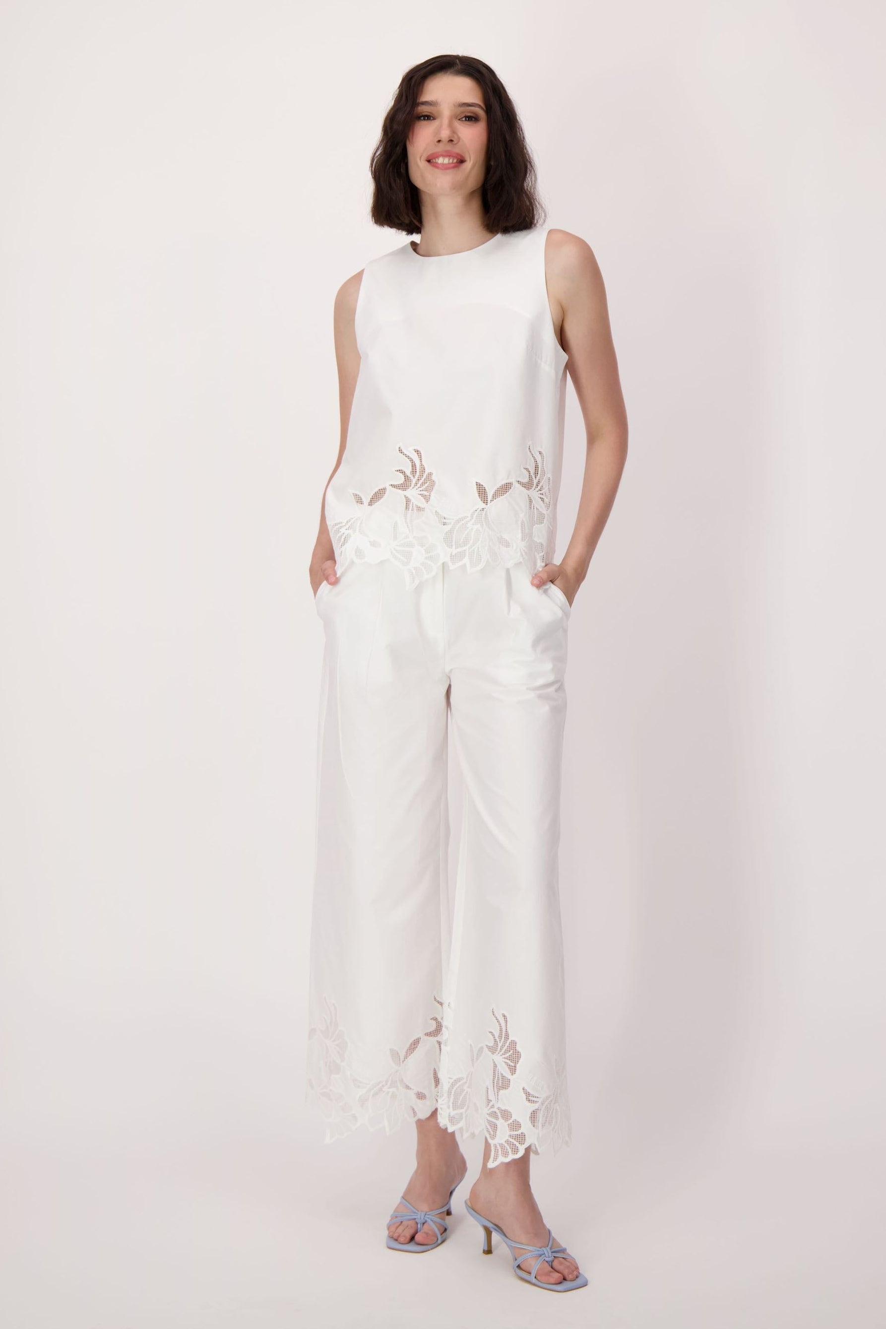 Cutwork Embroidered Hem Cotton Pant