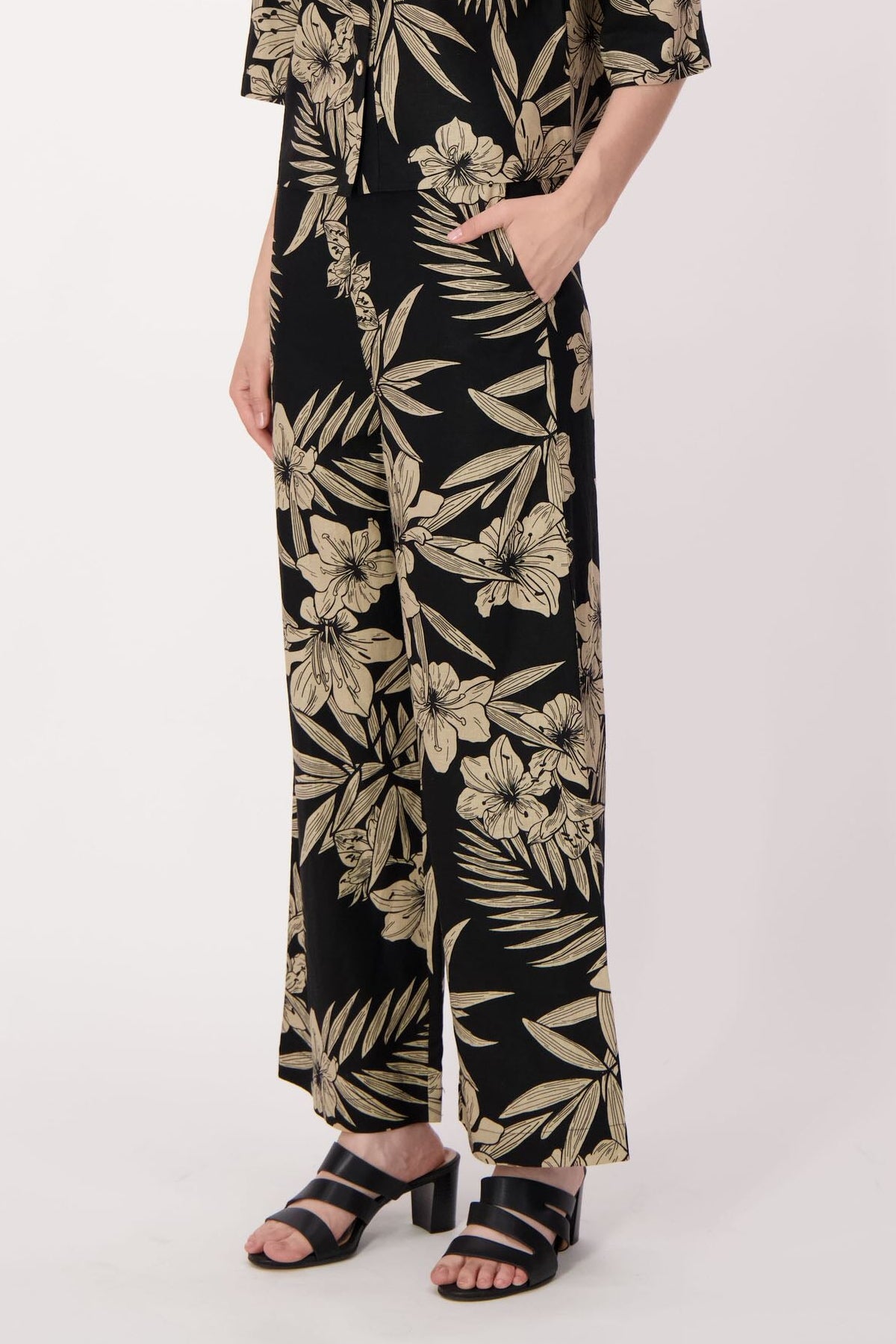 Natural Floral Linen-Blend Pant
