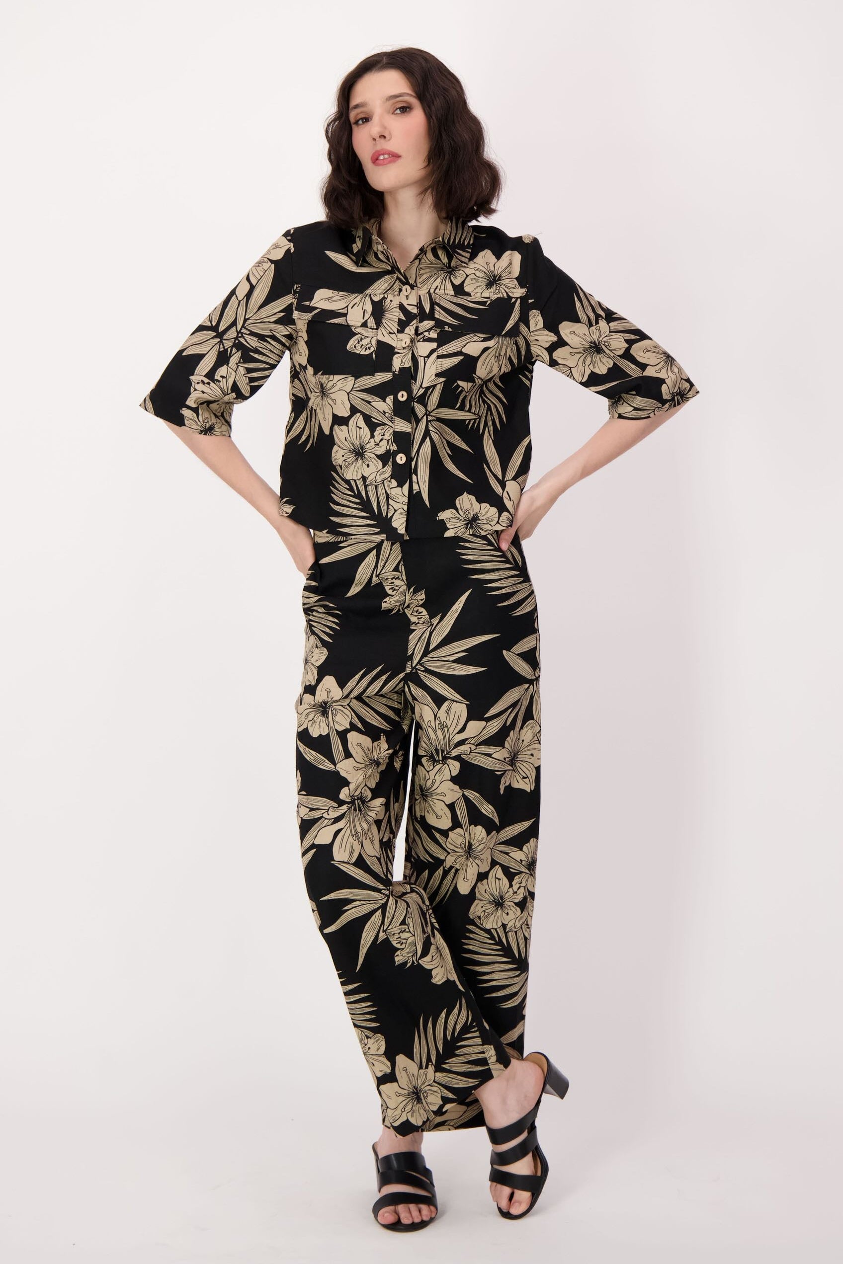 Natural Floral Linen-Blend Pant