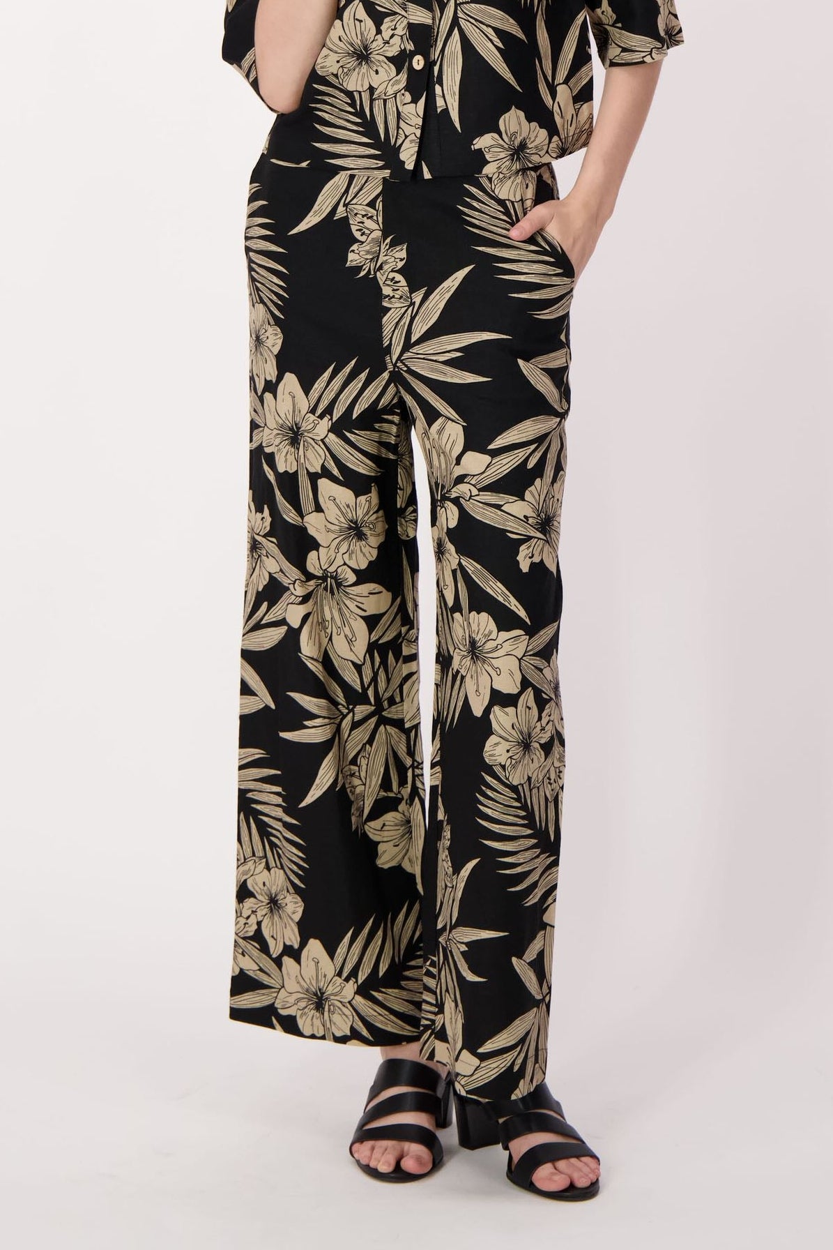 Natural Floral Linen-Blend Pant