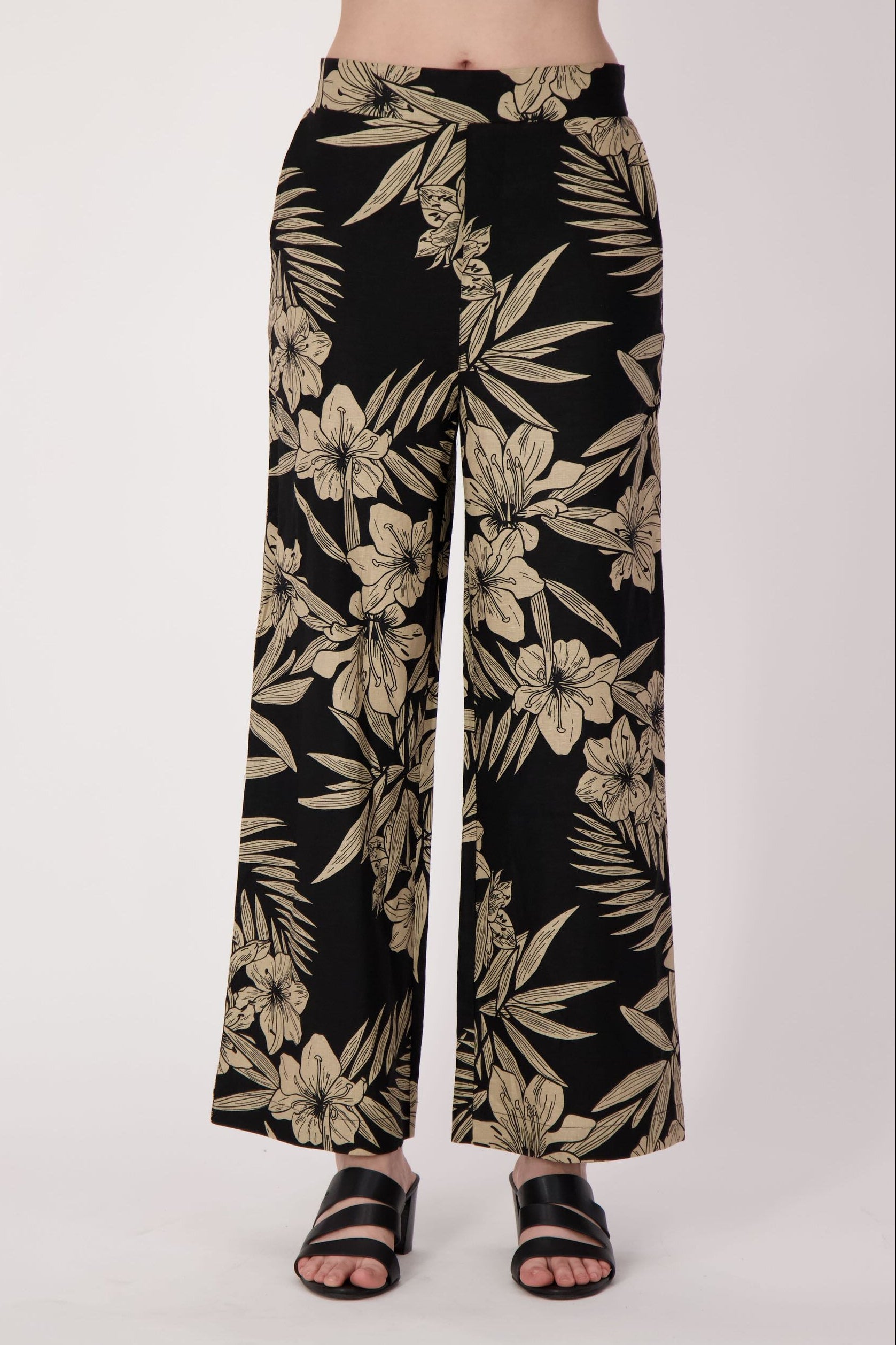 Natural Floral Linen-Blend Pant