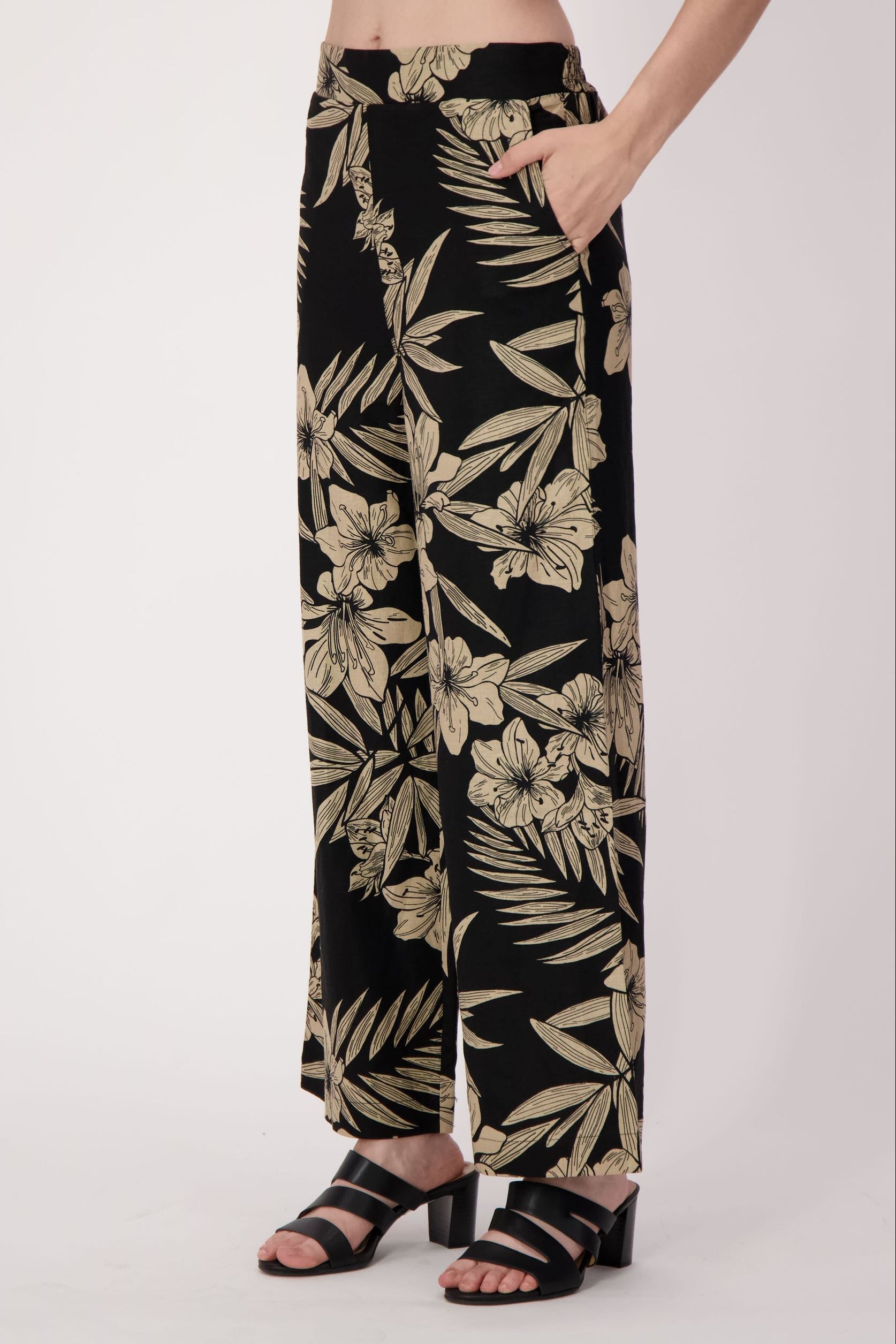 Natural Floral Linen-Blend Pant