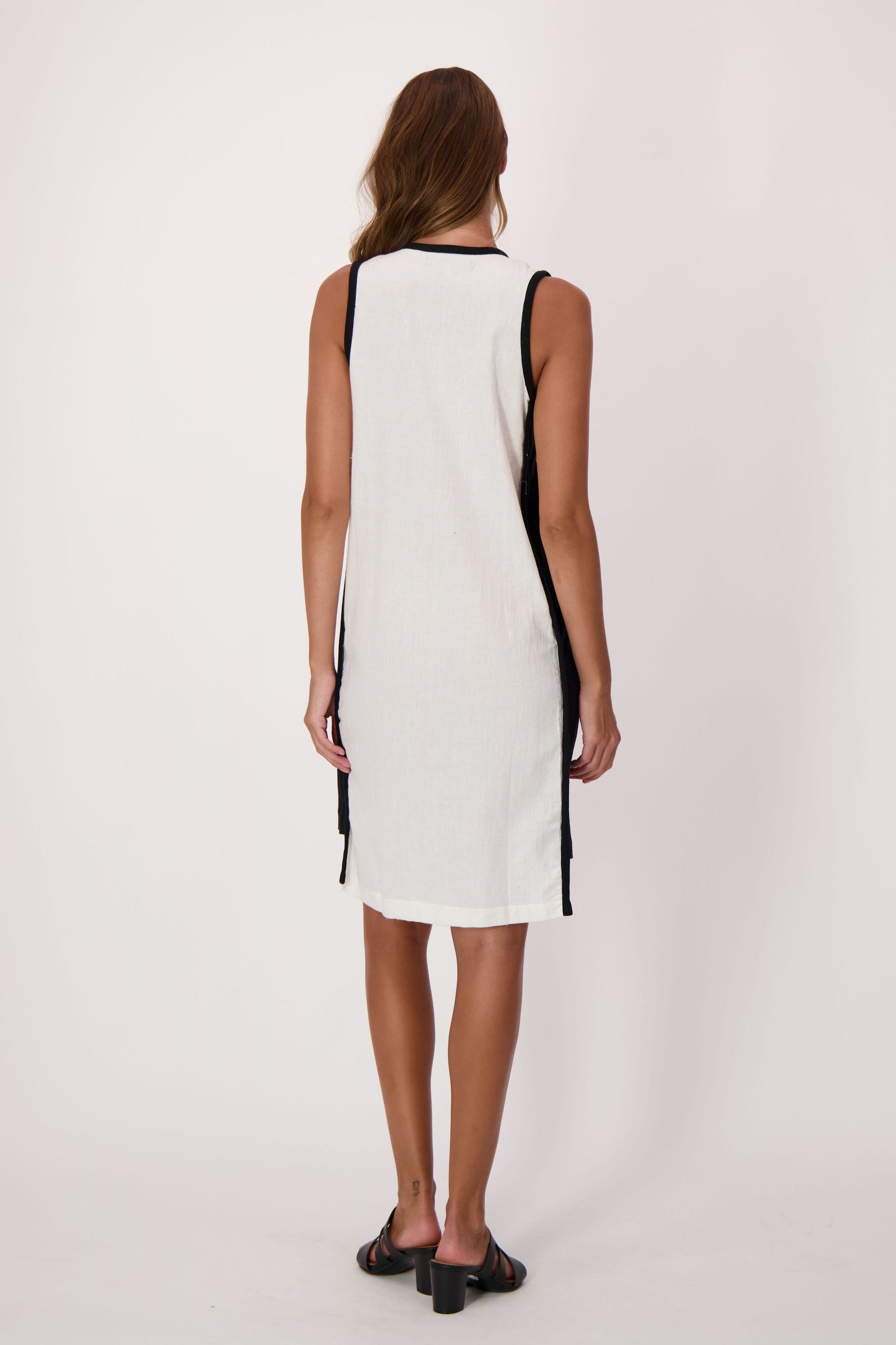 Jacquard Cotton-Linen Dress With Solid Side Panel