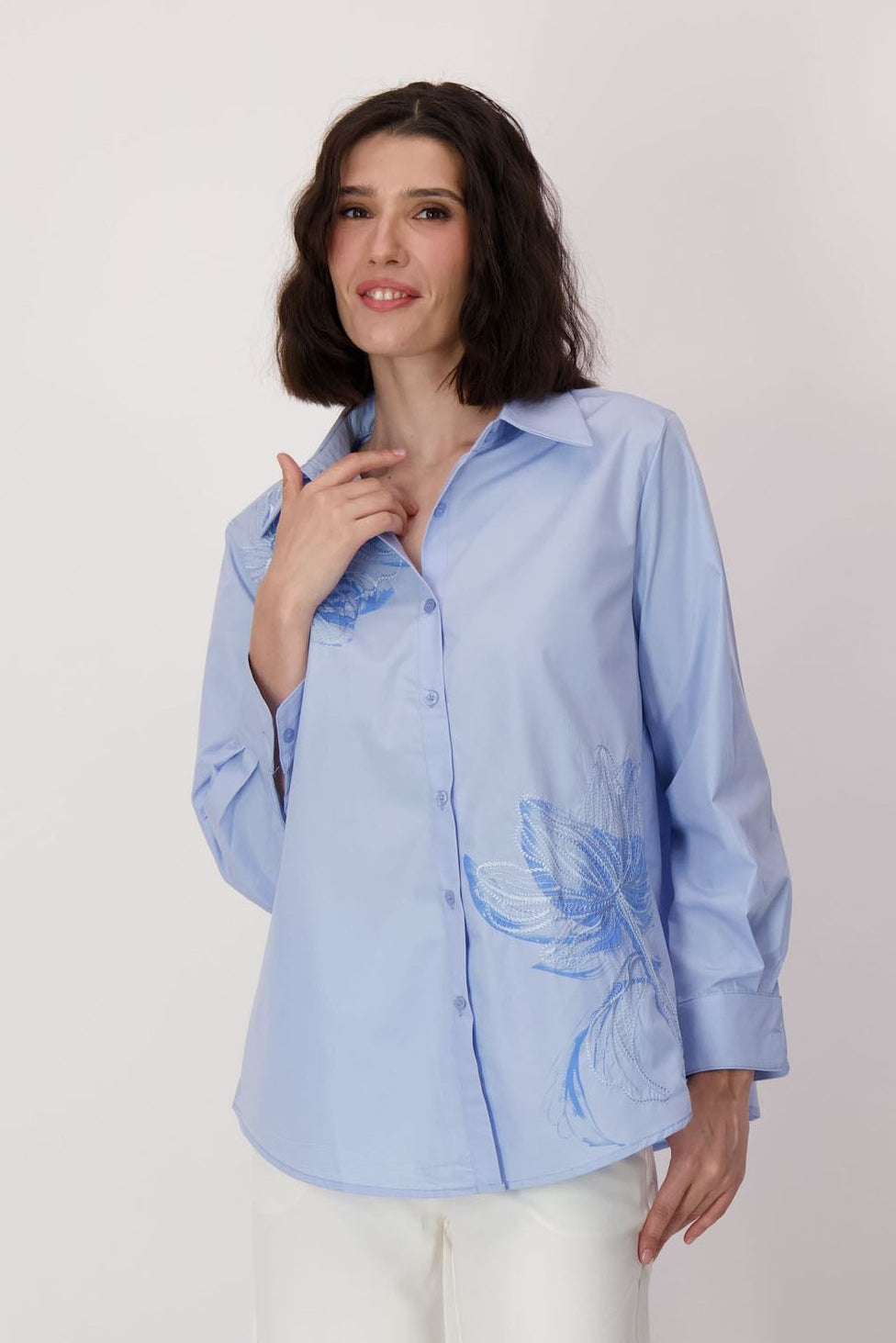 Blue Floral Embroidery Shirt