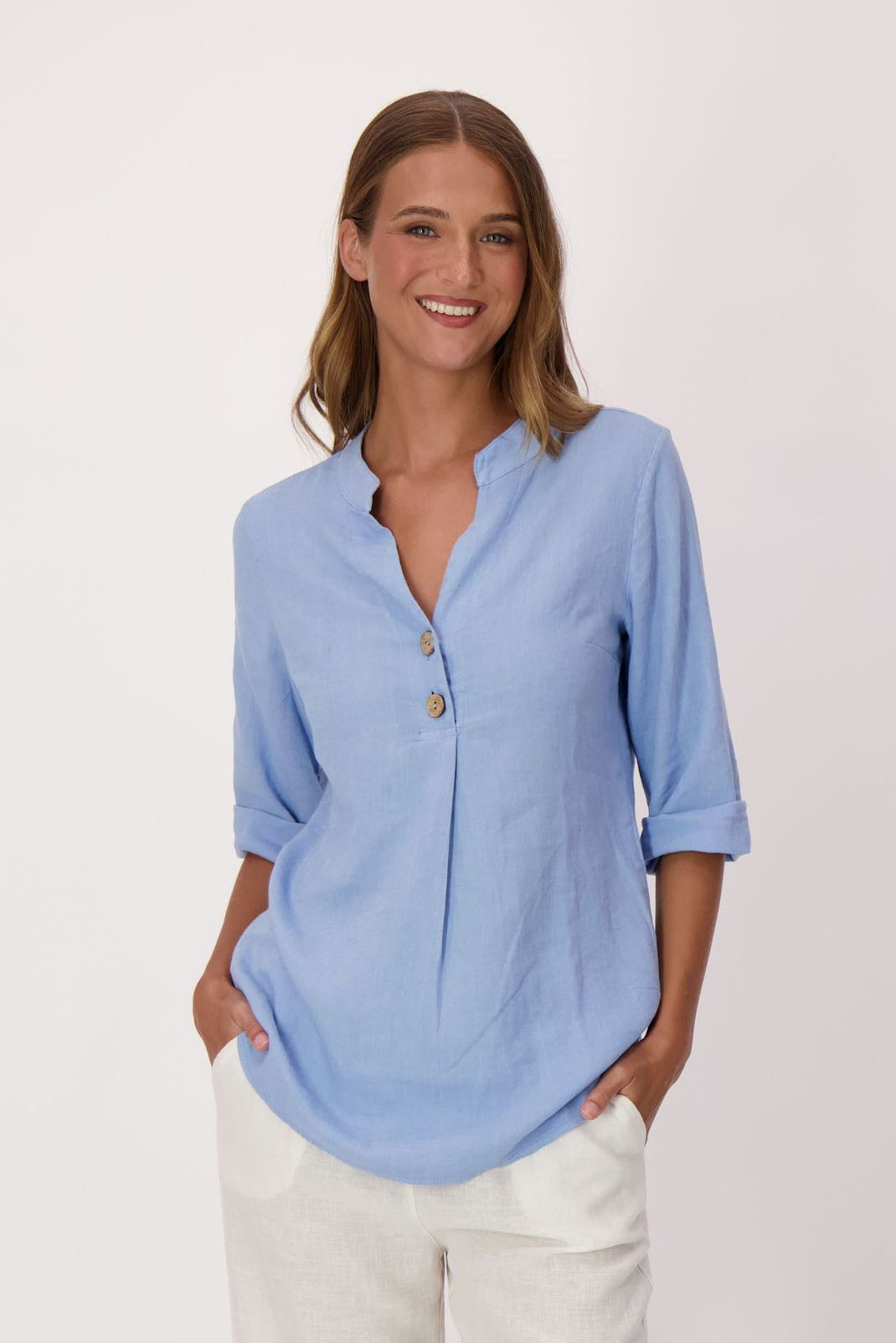 Henley Linen-Blend Top