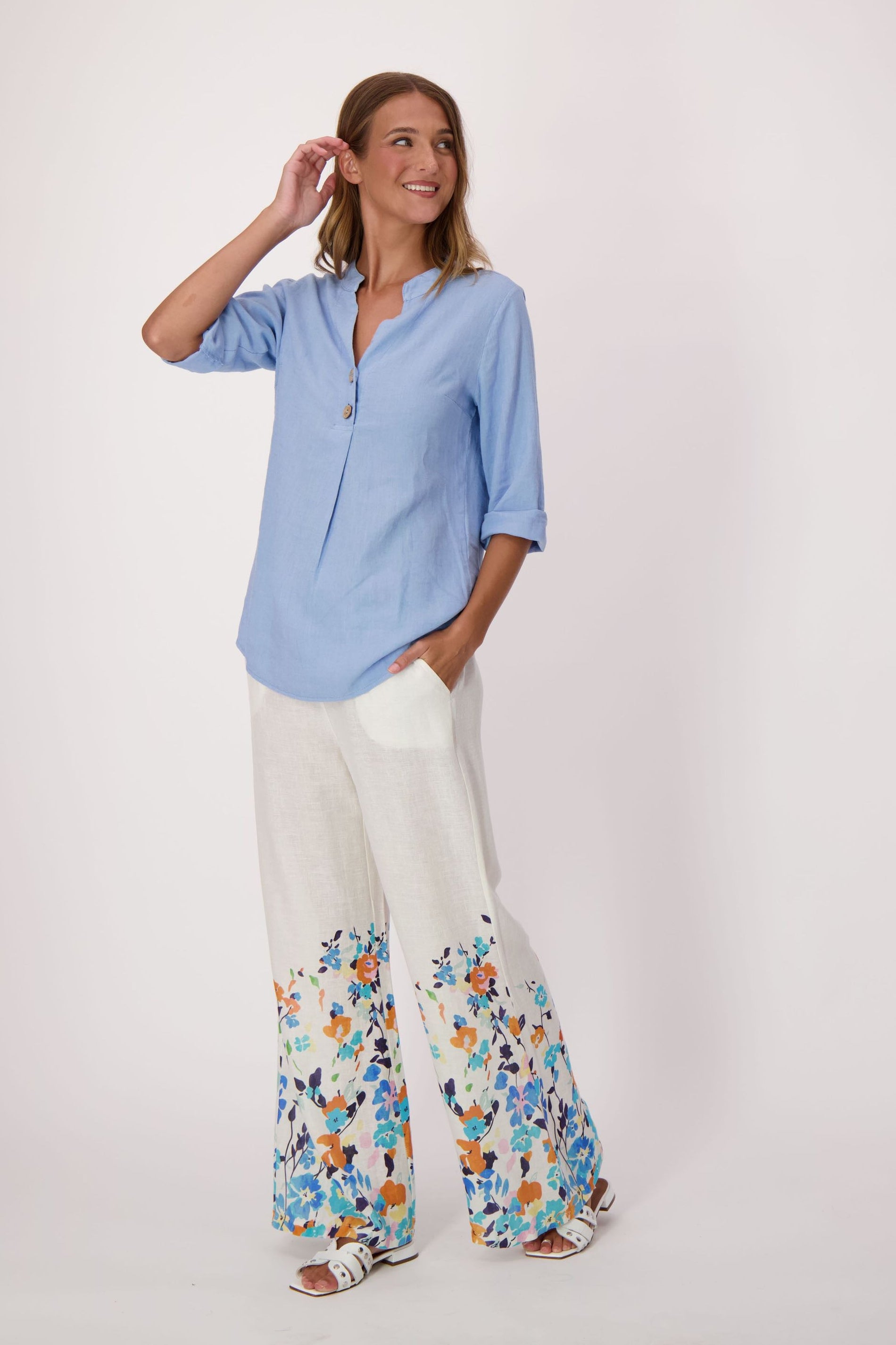 Henley Linen-Blend Top