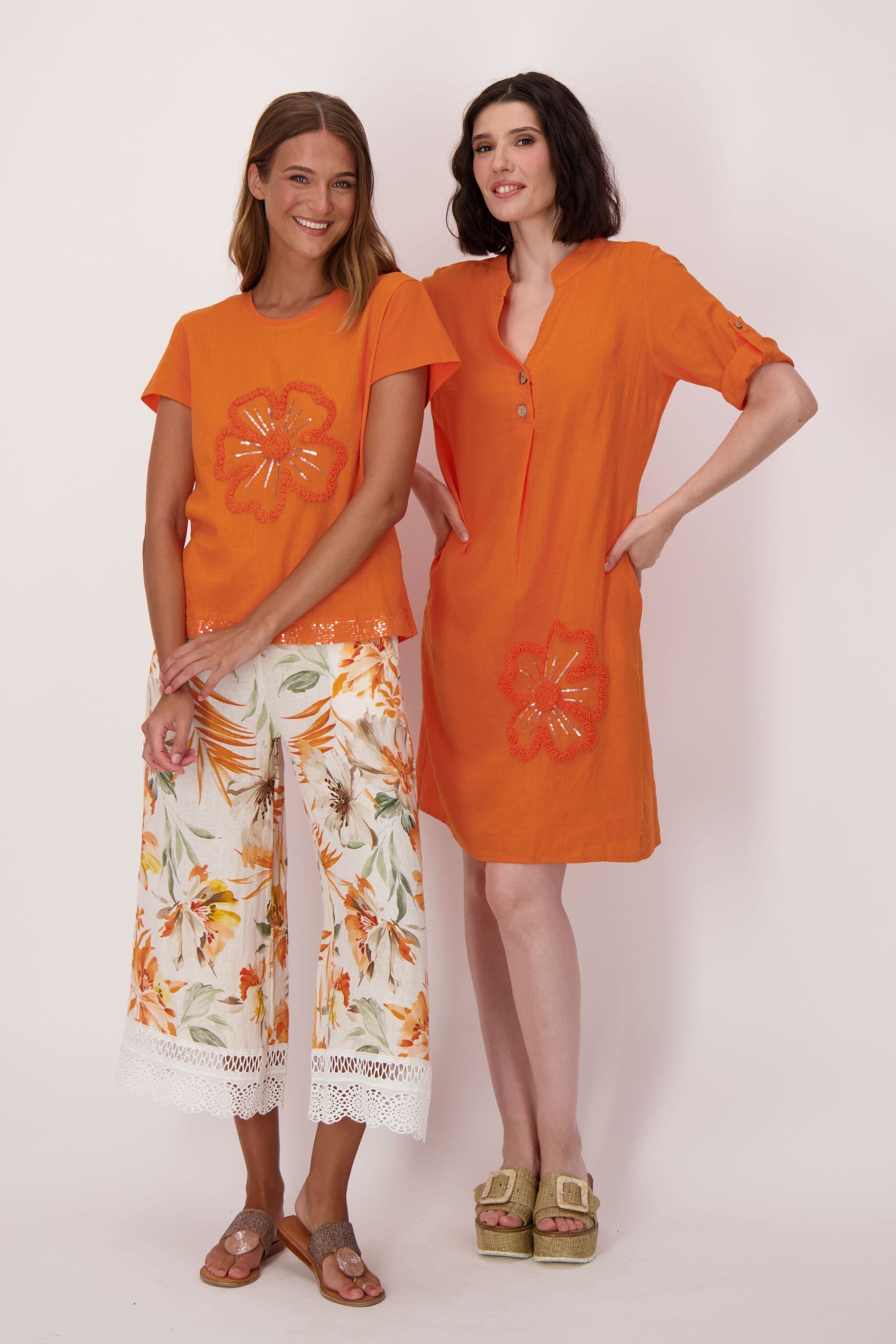 Sparkle Sunflower Applique Linen-Blend Dress