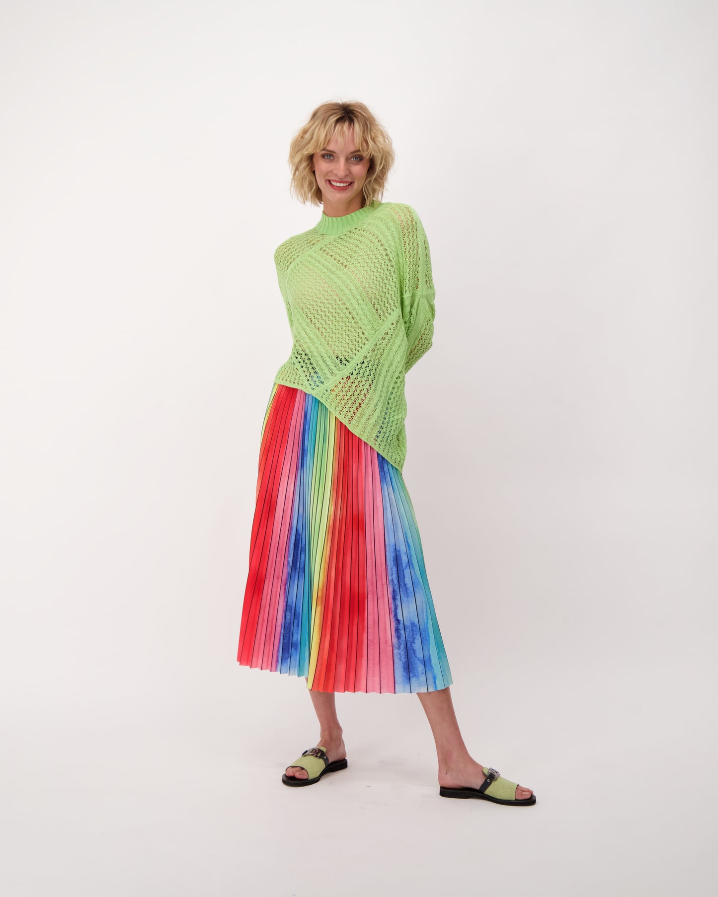 Rainbow Plisse Pleated Skirt