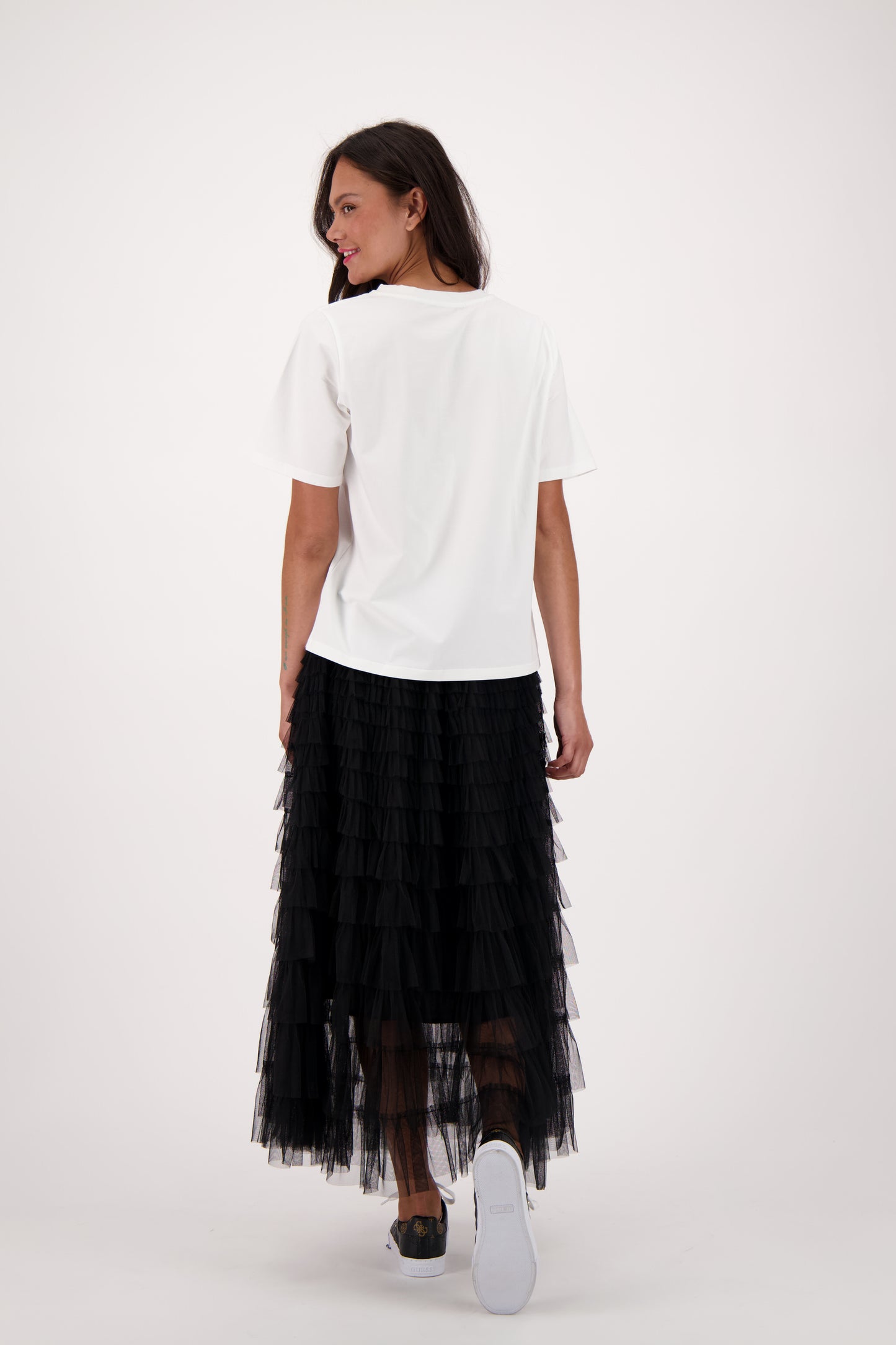 Elastic Waist Tulle Layered Ruffles Mesh Long Tiered Skirt