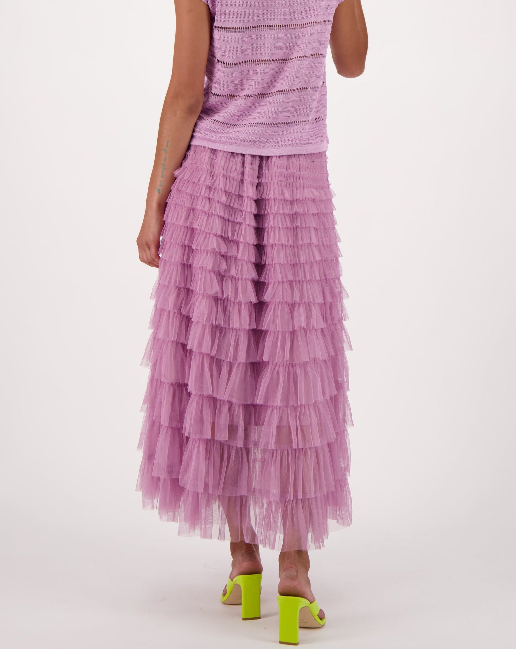 Elastic Waist Tulle Layered Ruffles Mesh Long Tiered Skirt Inspired Style Group