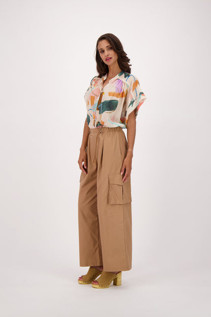 Pleated Front Wide-Leg Cargo Pants