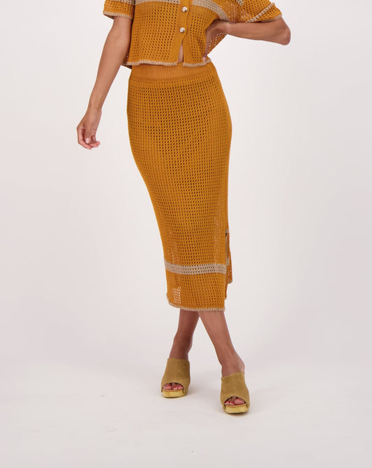 Open Mesh Knit Honeycomb Side Slit Long Skirt