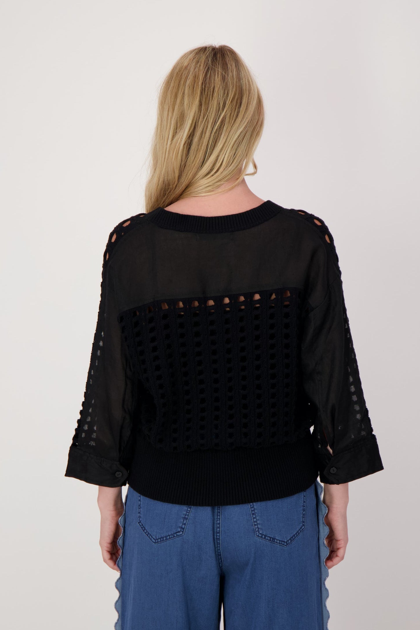 Open Weave Knit Cotton Sweater With Tank