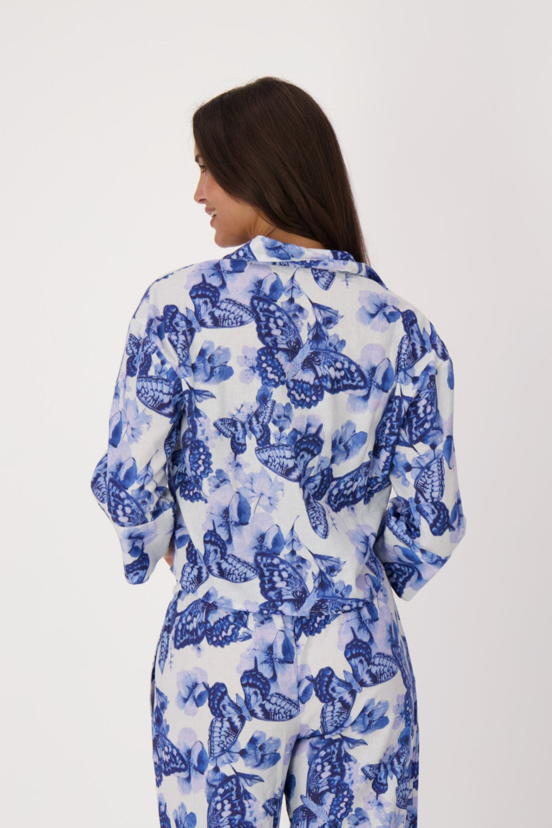 Butterfly Print Blouse With Front Tie