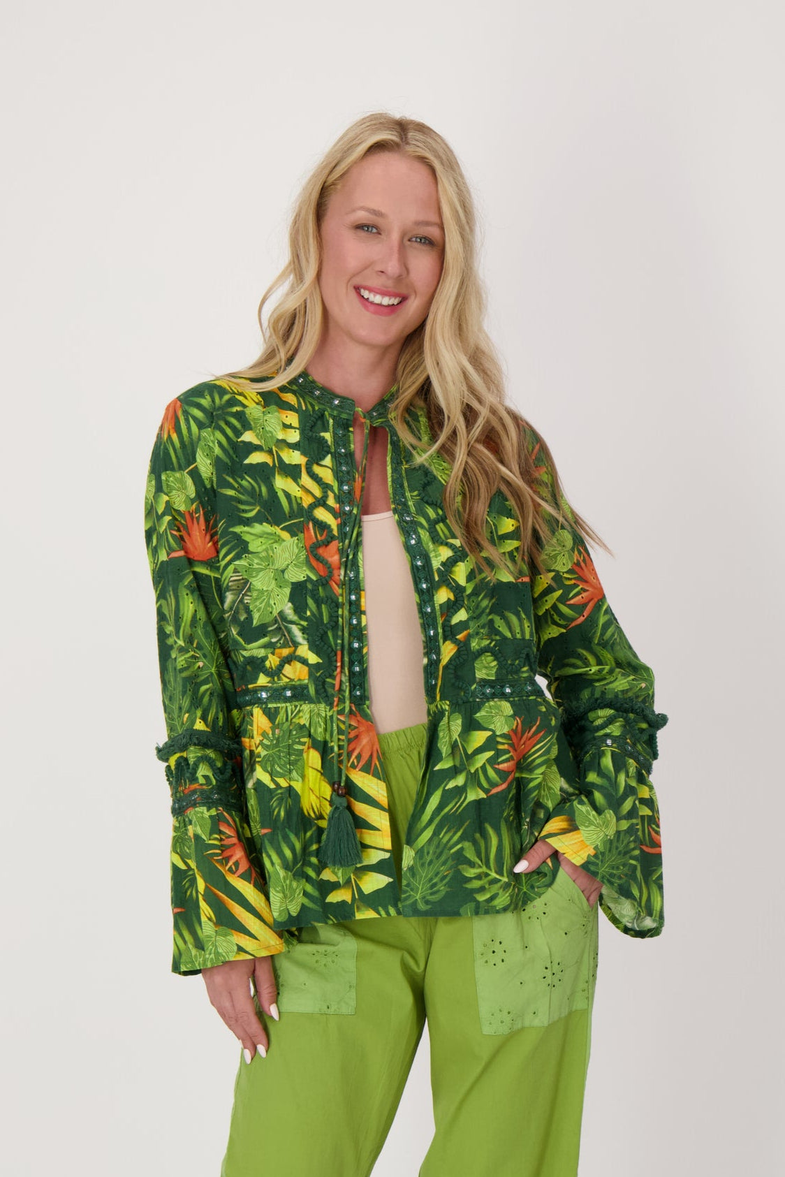 Palm Print Tie Front Jacket